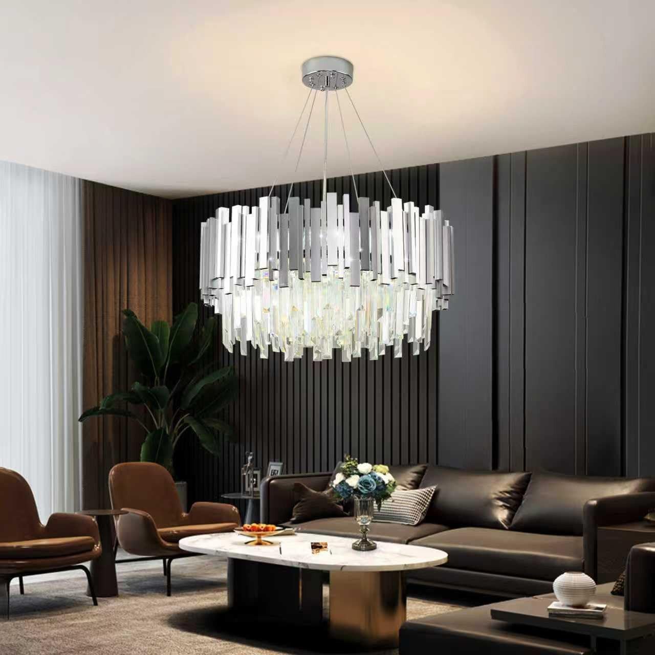 RRBEST Kronleuchter Kristall Leuchte, Kristall Deckenleuchte Silver, 9xE14 Lichter, für Esszimmer, Küche, Wohnzimmer, Schlafzimmer, Flur, Café, Bar