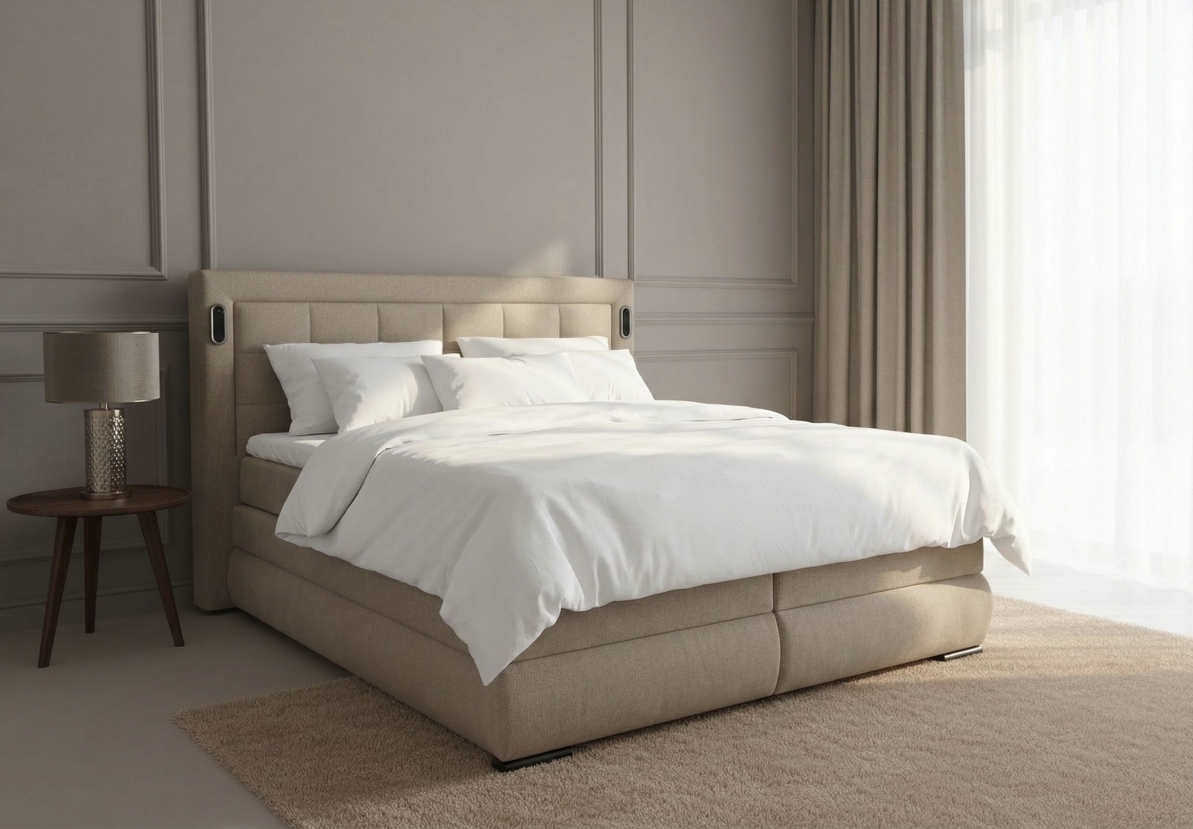 OTTO home Boxspringbett MIVVA mit Bettkasten, mit Taschenfederkernmatratze H3, H3/H4 mix, H4 (mit hochwertigem Strukturstoff, wahlweise mit LED-Leuchten), mit K – Bild 4 von 5