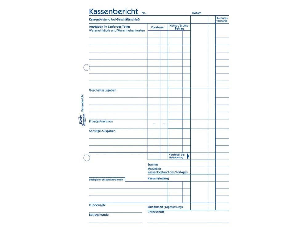 Avery Zweckform Formularblock Avery Zweckform Formularbuch '305' Kassenbericht
