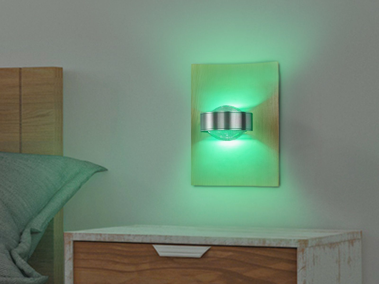 LED ausgefallen einstellbar, meineWunschleuchte 2er Farbwechsel, indirekte Wand-Beleuchtung Eiche-Brett Lichtfarbe LED fest SET integriert, Wandleuchte, Holz-Lampen Warmweiß-Neutralweiß