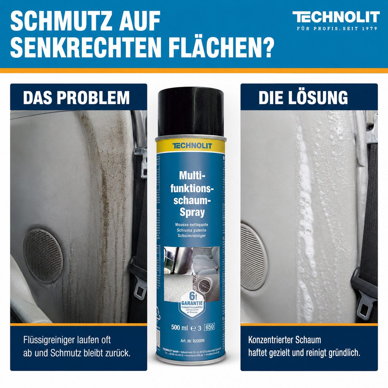 TECHNOLIT® Multifunktionsschaum 0.5L Schaumreiniger Multischaum Universalreiniger Universalreiniger