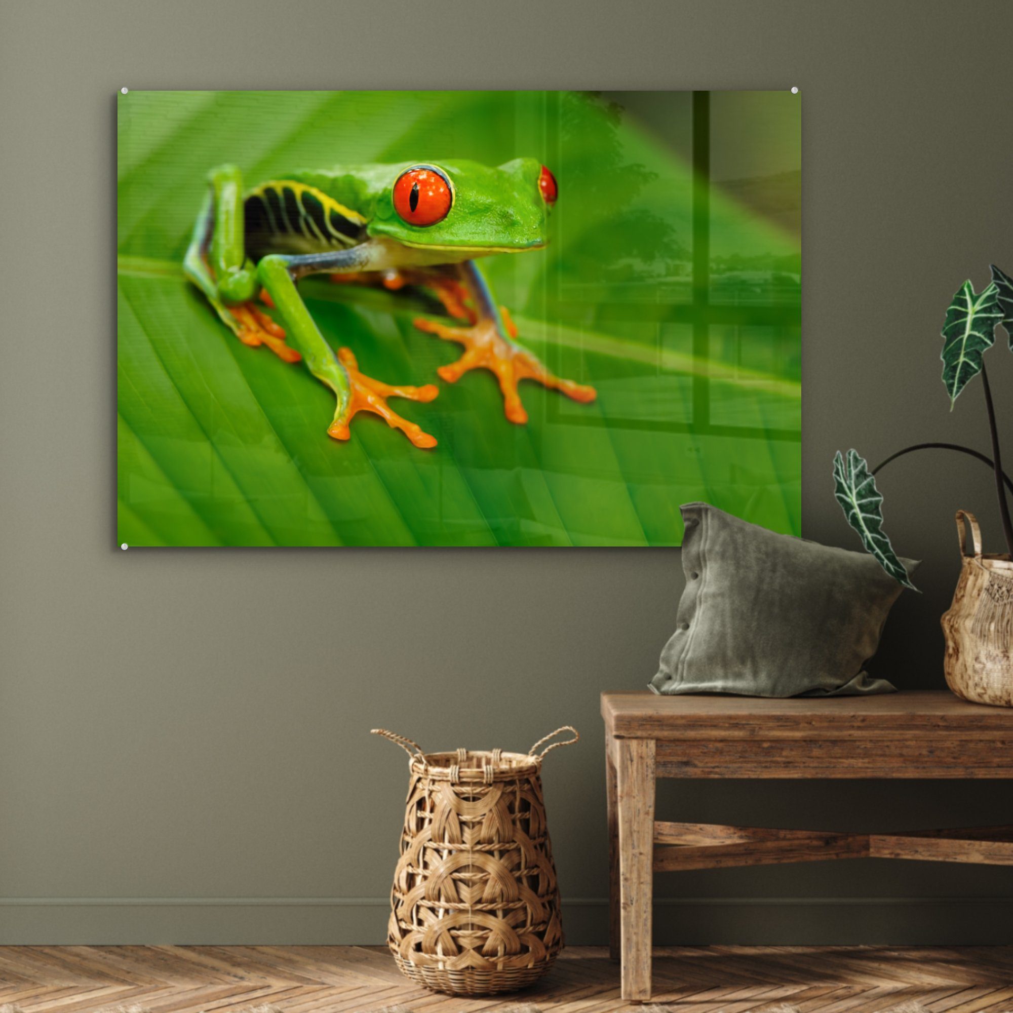 Schlafzimmer - MuchoWow Acrylglasbilder & Frosch St), Acrylglasbild Wohnzimmer (1 Reptil, Blatt -