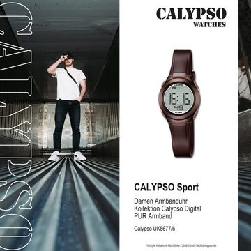CALYPSO WATCHES Digitaluhr Calypso Damen Uhr K5677/6 Kunststoffband, (Digitaluhr), Damen Armbanduhr rund, PURarmband braun, Sport