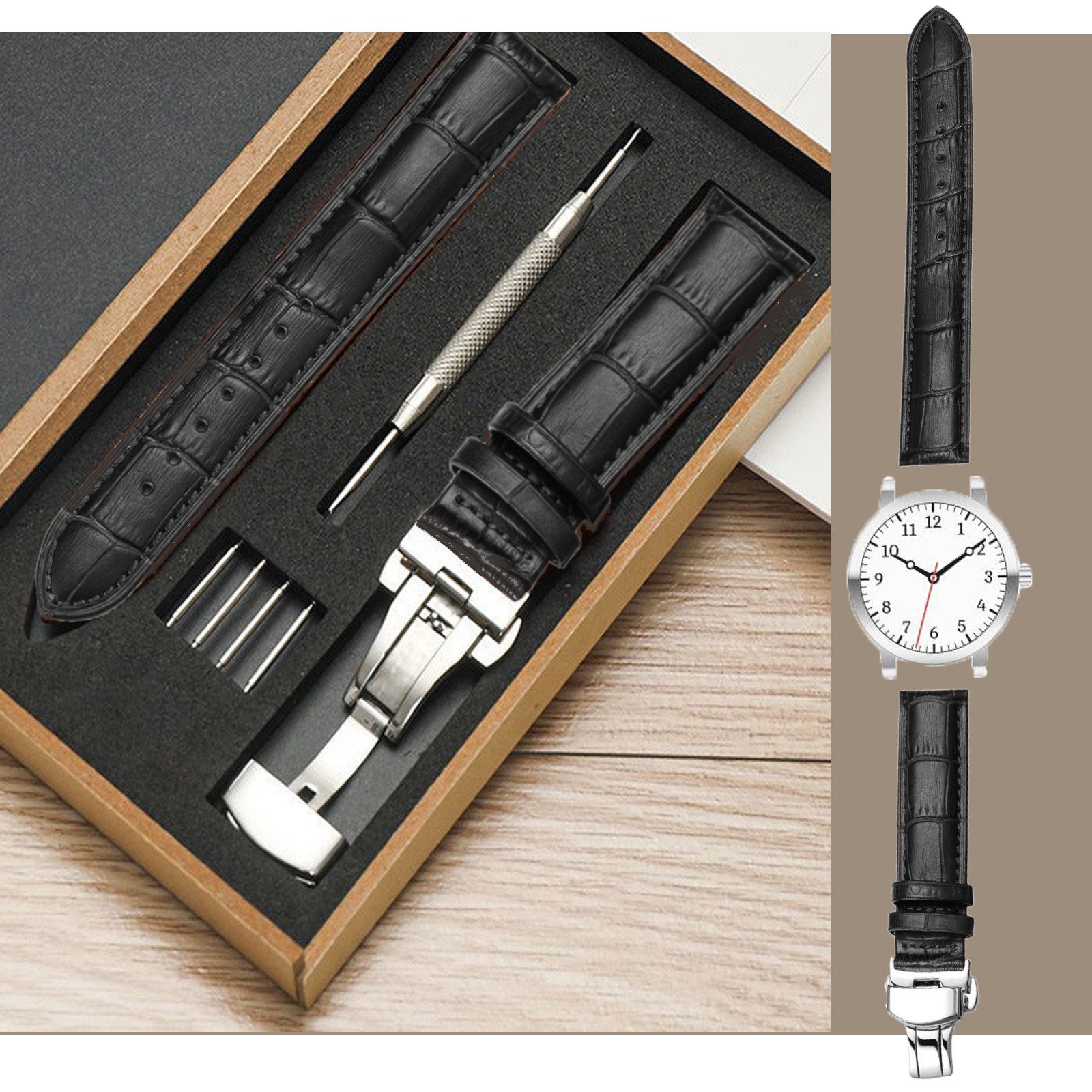 Jibenhome Wechselarmband Leder Uhrenarmband mit Geschenkbox,Edelstahl-Schna günstig online kaufen