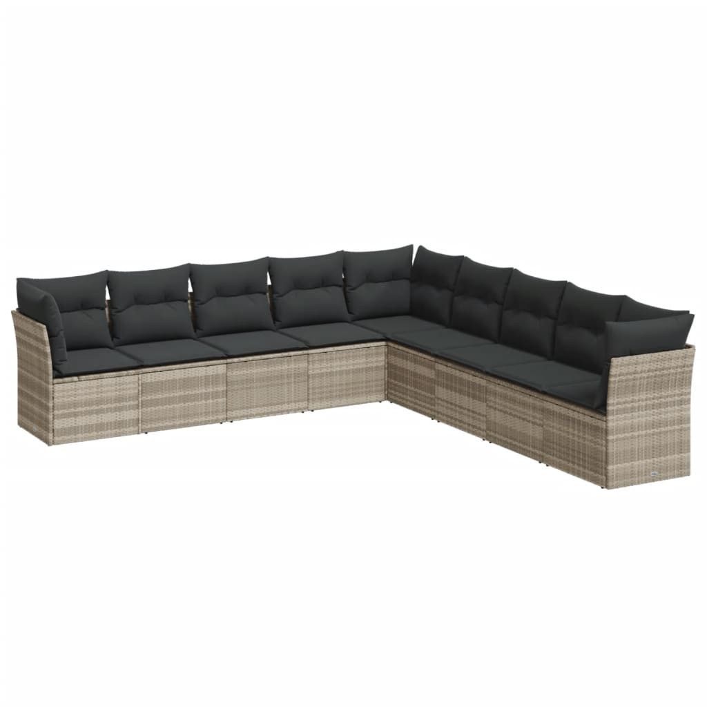 Gartenlounge-Set 9-tlg. Garten-Sofagarnitur mit Kissen Hellgrau Poly Rattan
