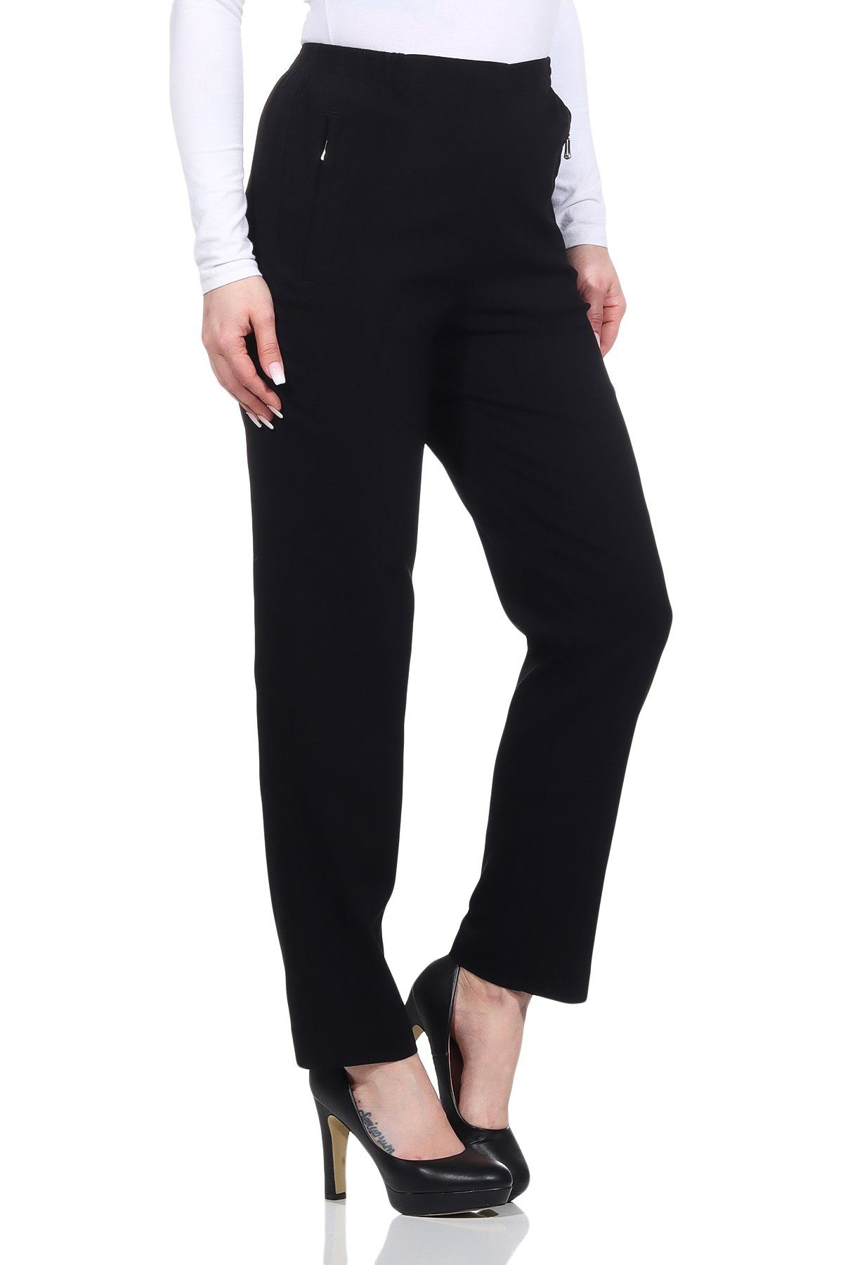 Alica Collection Schlupfhose Classic Freizeithose Damen Basics Businesshose mit Stretch - Kurzgröße (1-tlg) Elastischer Gummibund seitlich und hinten, Basic, Klassisch