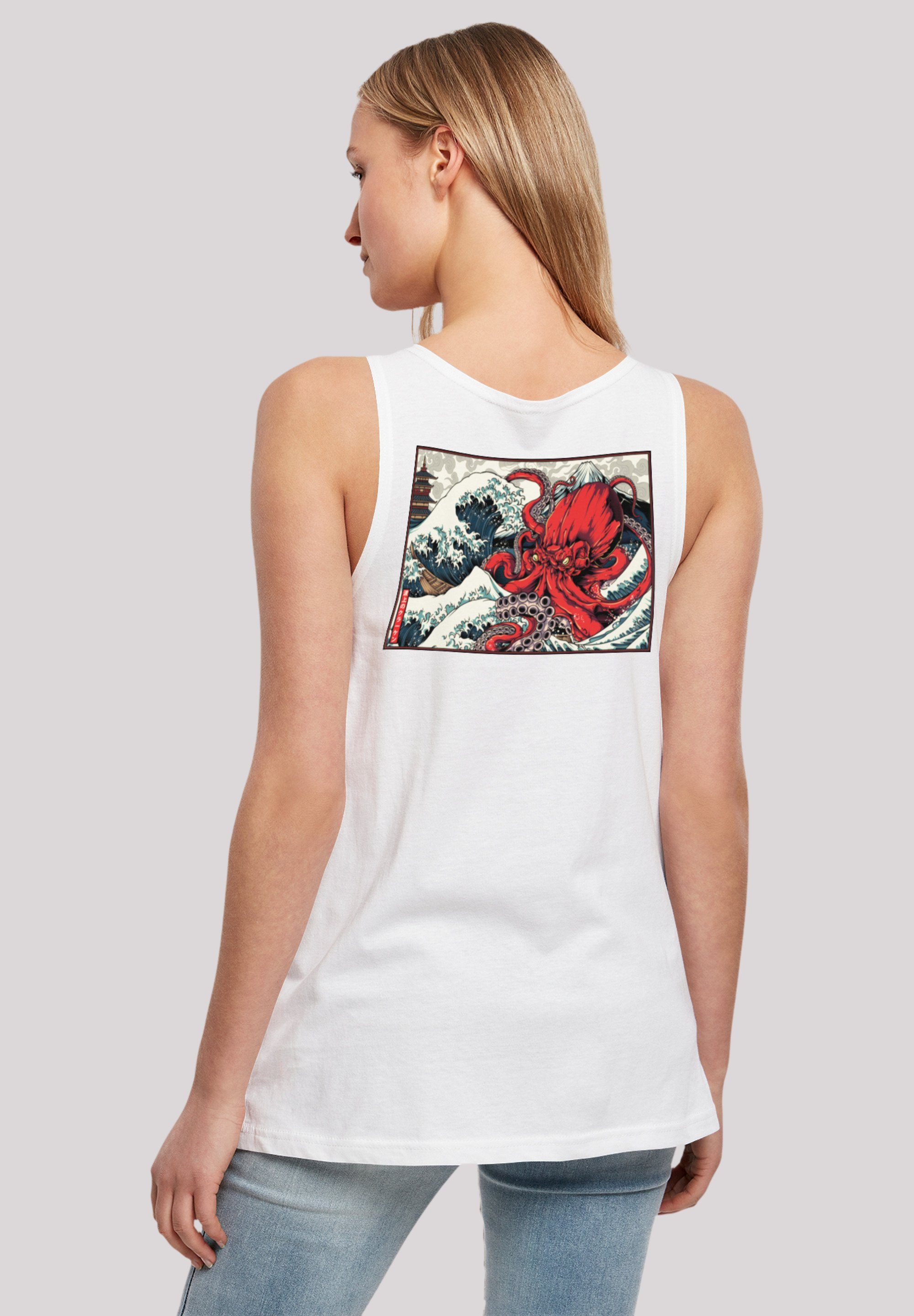 F4NT4STIC Saum, lang weit genähter Kanagawa T-Shirt geschnitten Print, Octopus und Doppelt