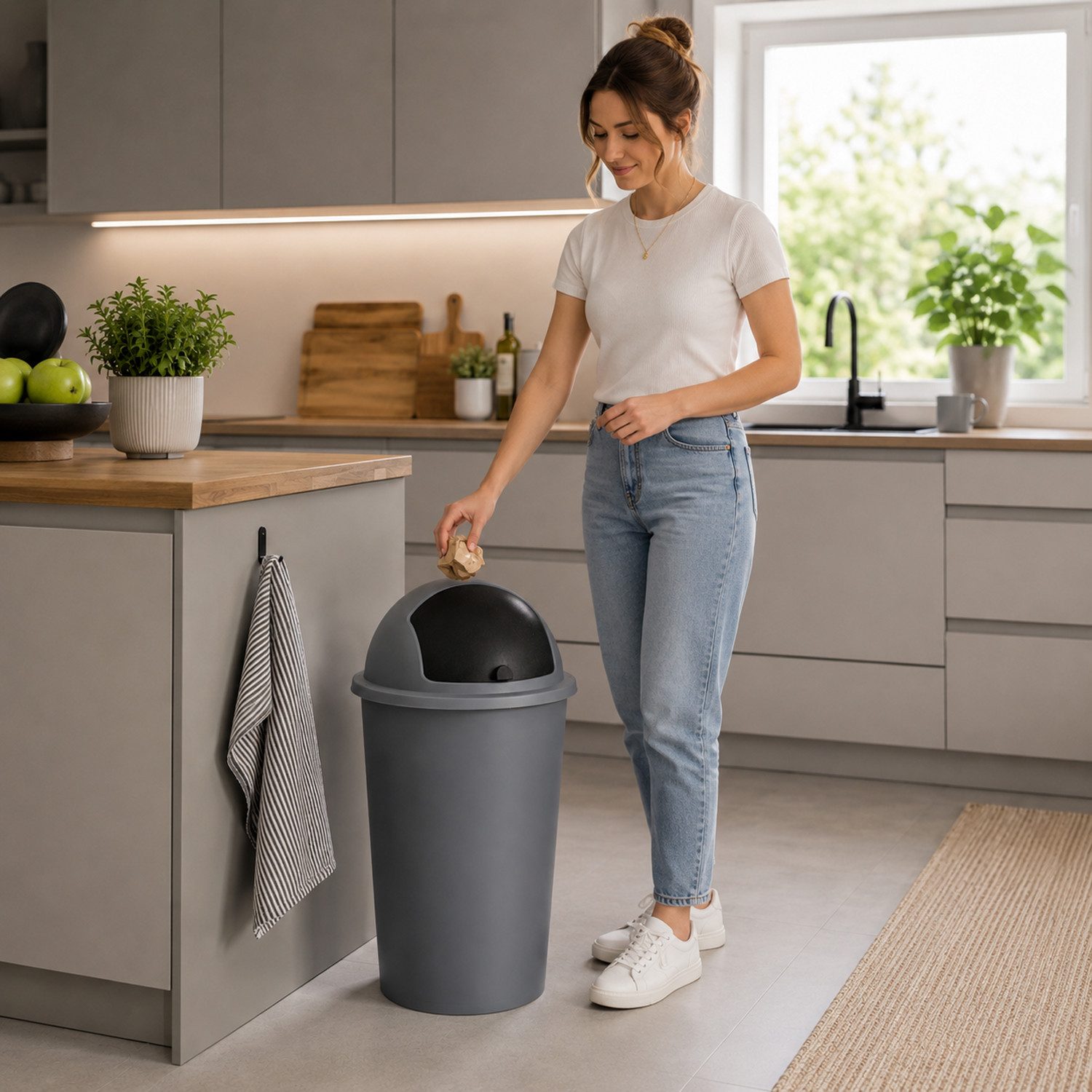 Mojawo Aschenbecher Abfalleimer Schwingdeckeleimer Mülleimer 50 Liter Grau