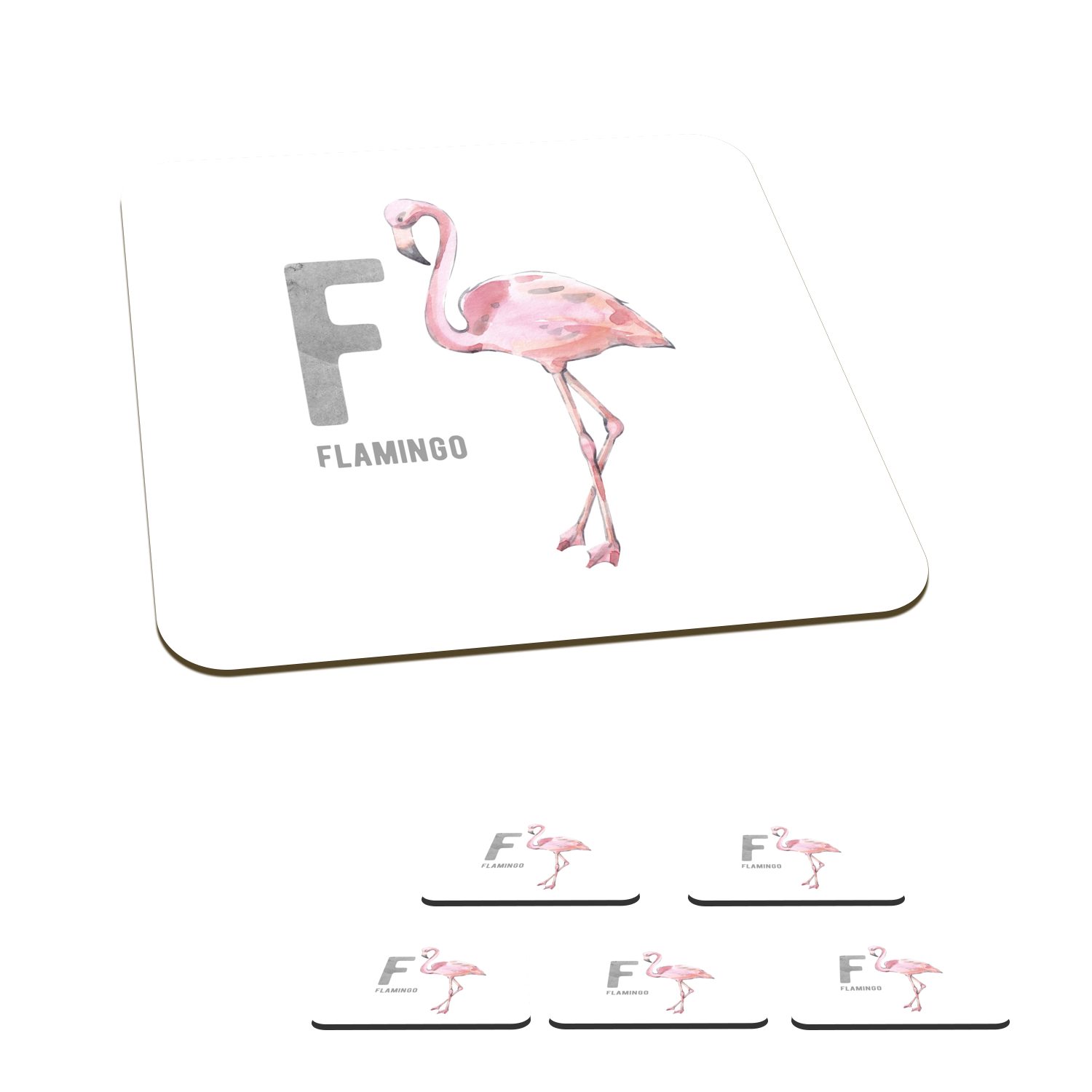 MuchoWow Glasuntersetzer Alphabet - Buchstaben - Flamingo, Zubehör für Gläser, 6-tlg., Glasuntersetzer, Tischuntersetzer, Korkuntersetzer, Untersetzer, Tasse