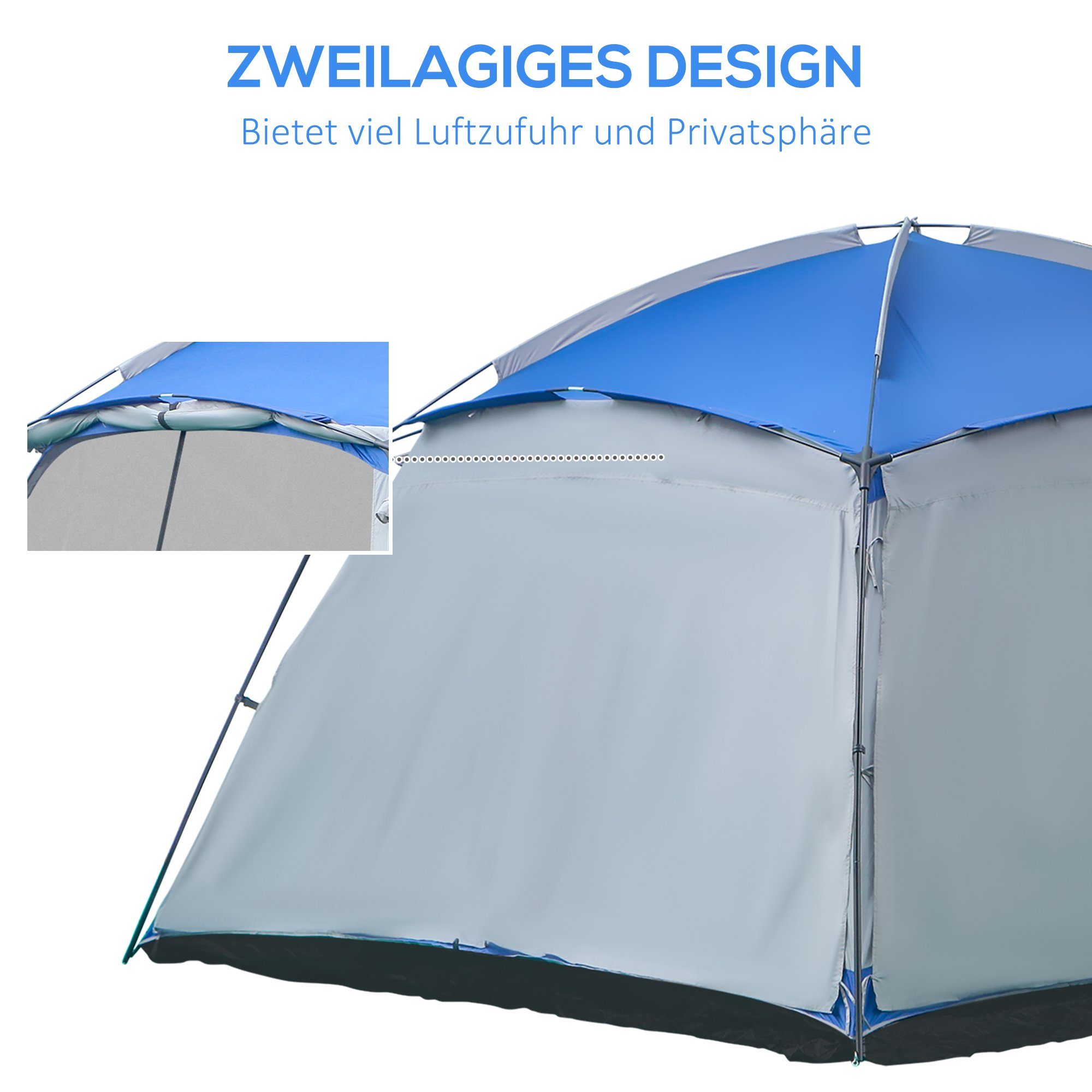 Fenster Zelt Zelt Faltzelt Blau Glasfaser 2 Camping Outsunny Familienzelt Personen Zelt, Camping 8