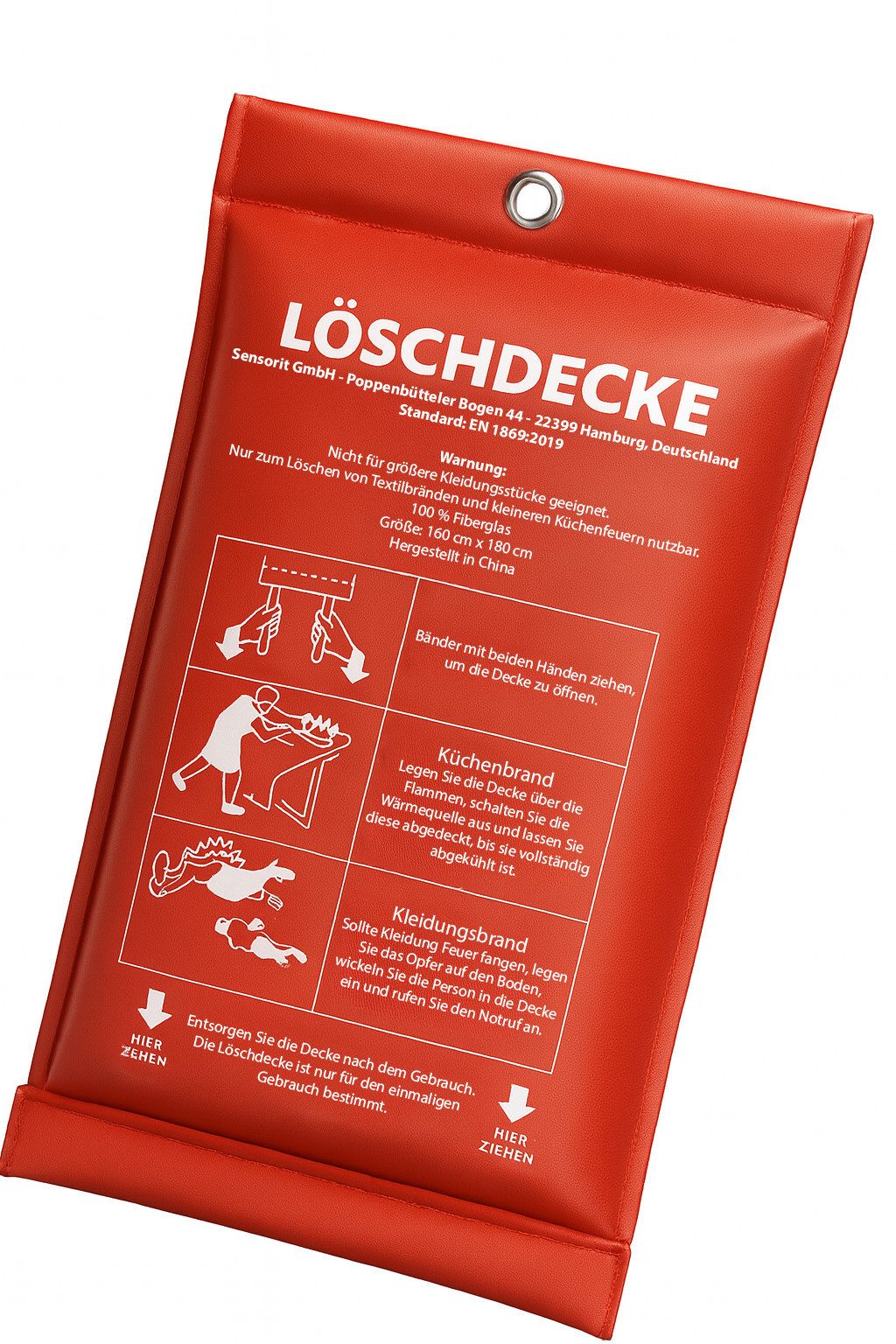 Sensorit Löschdecke Extra große Löschdecke - 160cm x 180cm, Alternative zum Feuerlöscher, (1-St), Löschdecke, Feuerlöschdecke, Feuerlöscher, Feuerlöschspray