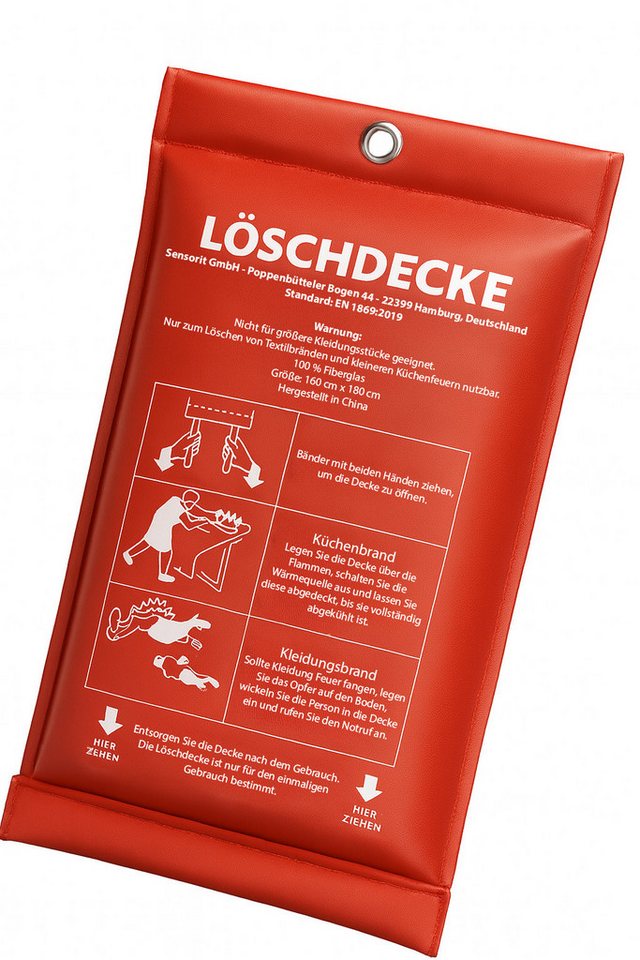 Sensorit Löschdecke Extra große Löschdecke - 160cm x 180cm, Alternative zum Feuerlöscher, (1-St), Löschdecke, Feuerlöschdecke, Feuerlöscher, Feuerlöschspray