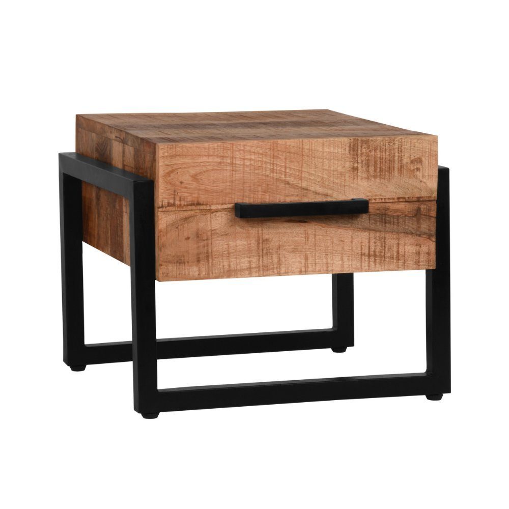 Keia Mangoholz 2 Natur-dunkel in RINGO-Living Beistelltisch Möbel Couchtisch 410x500x500, Schubladen aus