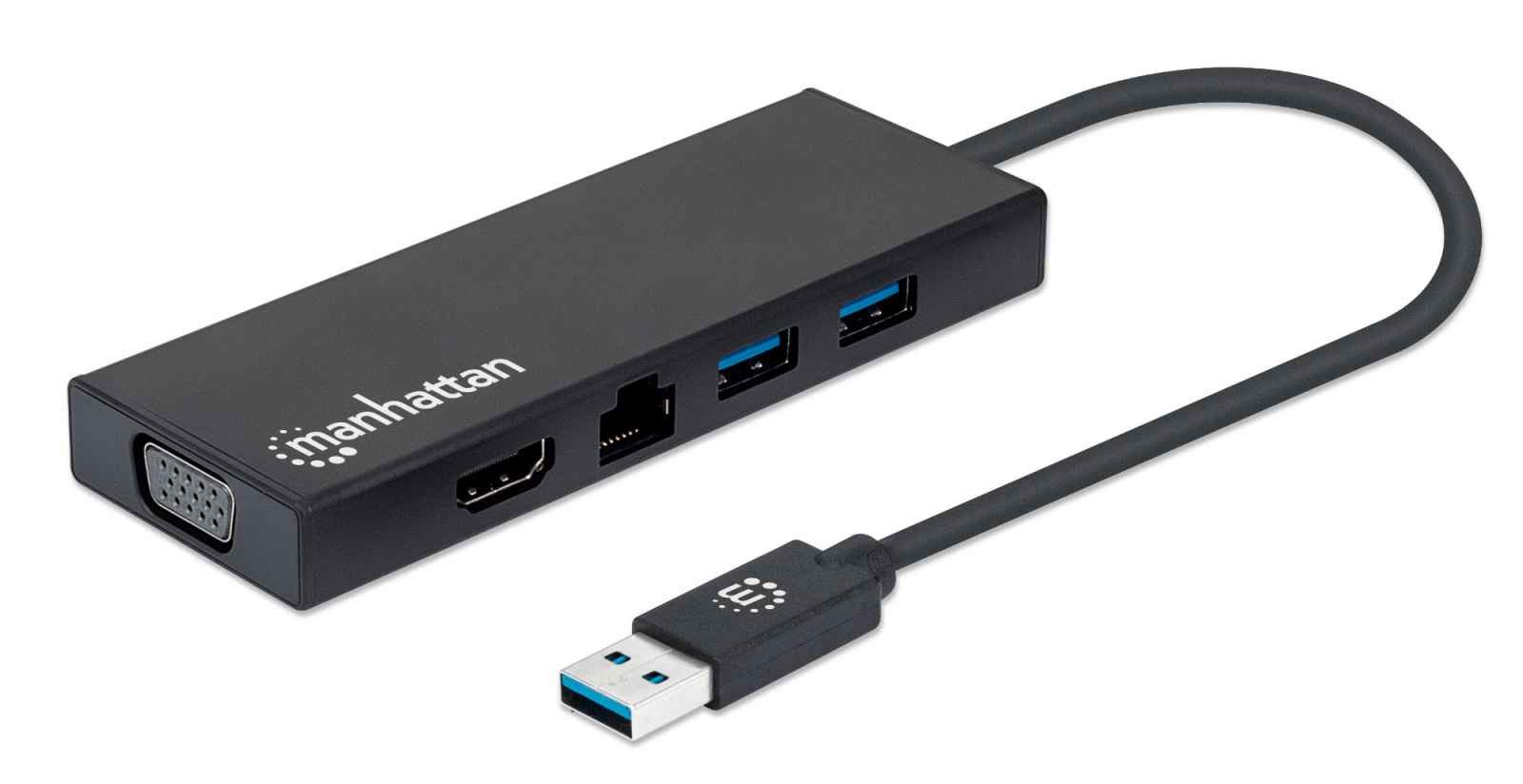 MANHATTAN Laptop-Dockingstation USB-A Dock/Hub, Ports (x5): Ethernet, HDMI, USB-A (x2)