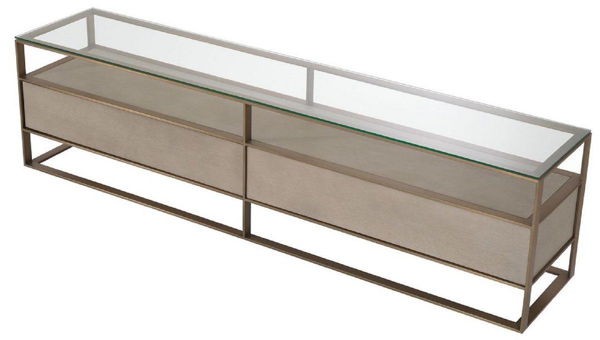 Casa Padrino TV-Schrank Schubladen 2 Luxus Glasplatte x Sideboard 46 Fernsehschrank x - mit Wohnzimmer und 220 Möbel H. cm - 56,5 Luxus