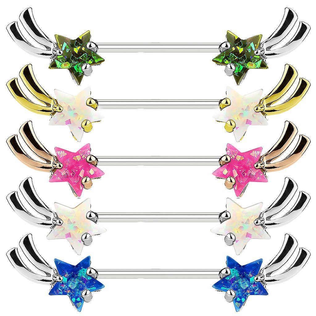 Intim Barbell Brust Brustwarzen Piercing Rosegold Brustpiercing Schmuck Opal, Intimpiercing Sternschnuppe piercing mit - Barbell Taffstyle Pink Intimpiercing