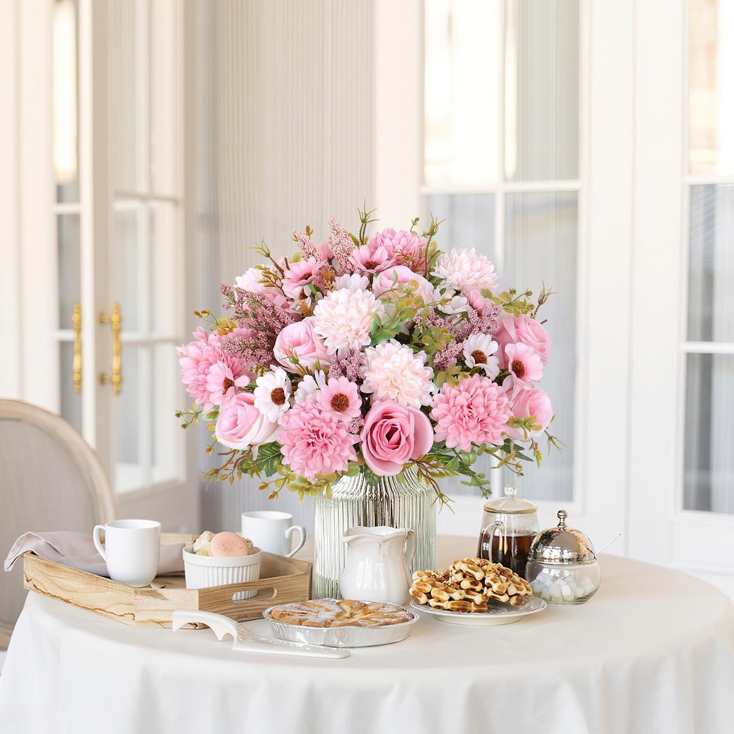 Kunstblumenstrauß Künstliche Blumen 2/4 Bündel künstliche Rosen Gänseblümchen, Agger, Perfekt für Hochzeit, Party oder Heimdekoration in Rosa – Bild 4 von 5