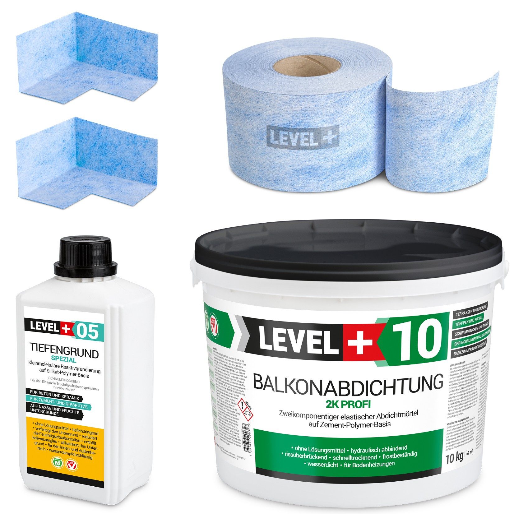 Level+ Dichtstoff Dichtset 10kg Balkonabdichtung 2K Badabdichtung Terrasse SET27