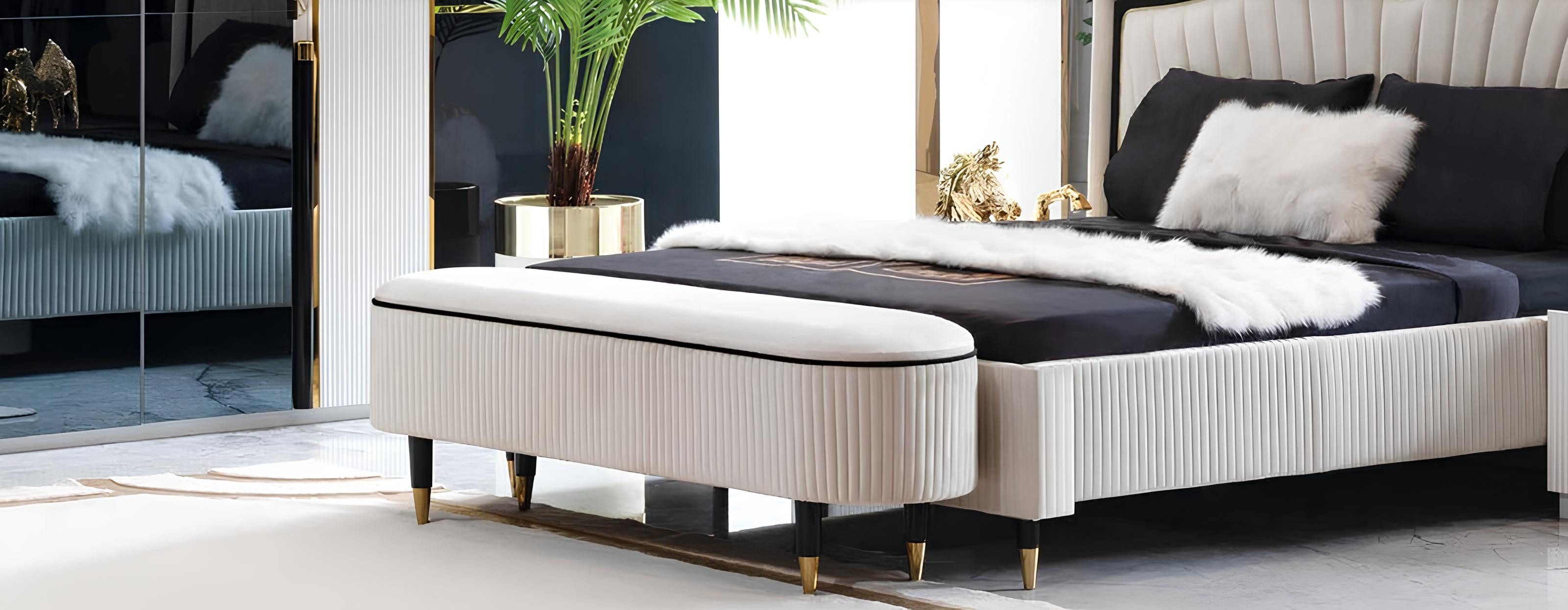 JVmoebel Bettbank Eleganter Weißer Relax Hocker mit Polsterung aus Textil (Hocker), Made in Europa