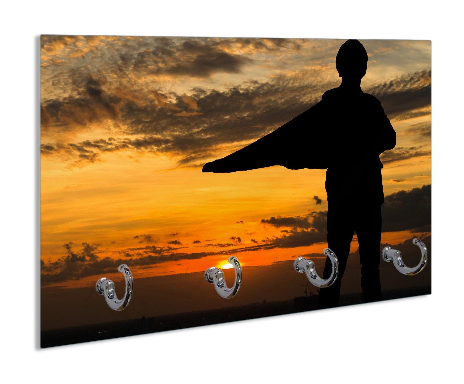 Wallario Handtuchhalter Schatten eines Helden, aus Glas mit 4 Metallhaken