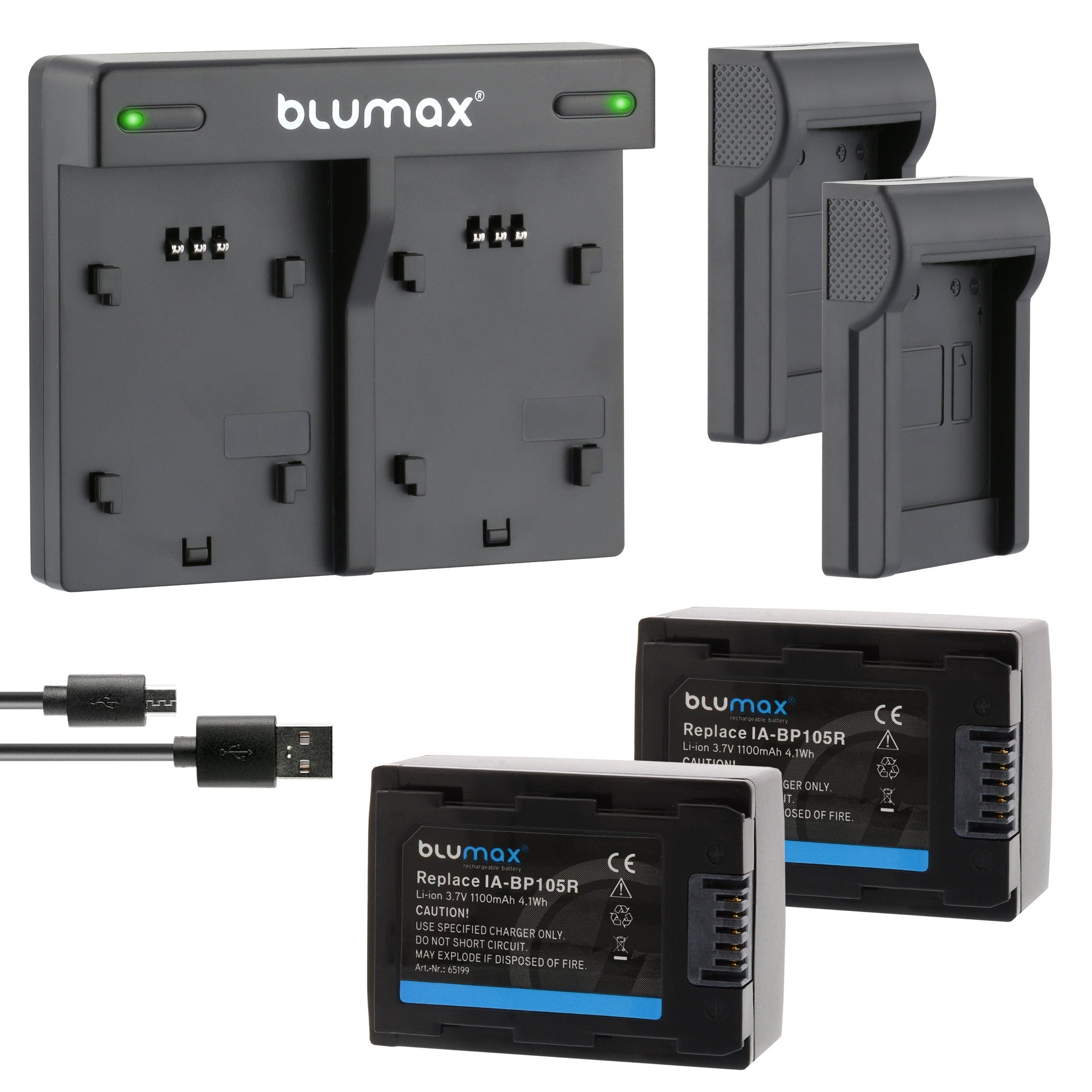 Blumax Set mit Lader für Samsung BP-105R SMX-F50 1100 mAh Kamera-Akku