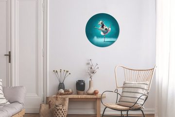 MuchoWow Gemälde Kuh - Ballett - Porträt - Blau - Tiere - Kind, (1 St), Kreis Wanddekoration Forex, Rundes Wandbild, Wohnzimmer, 30x30 cm