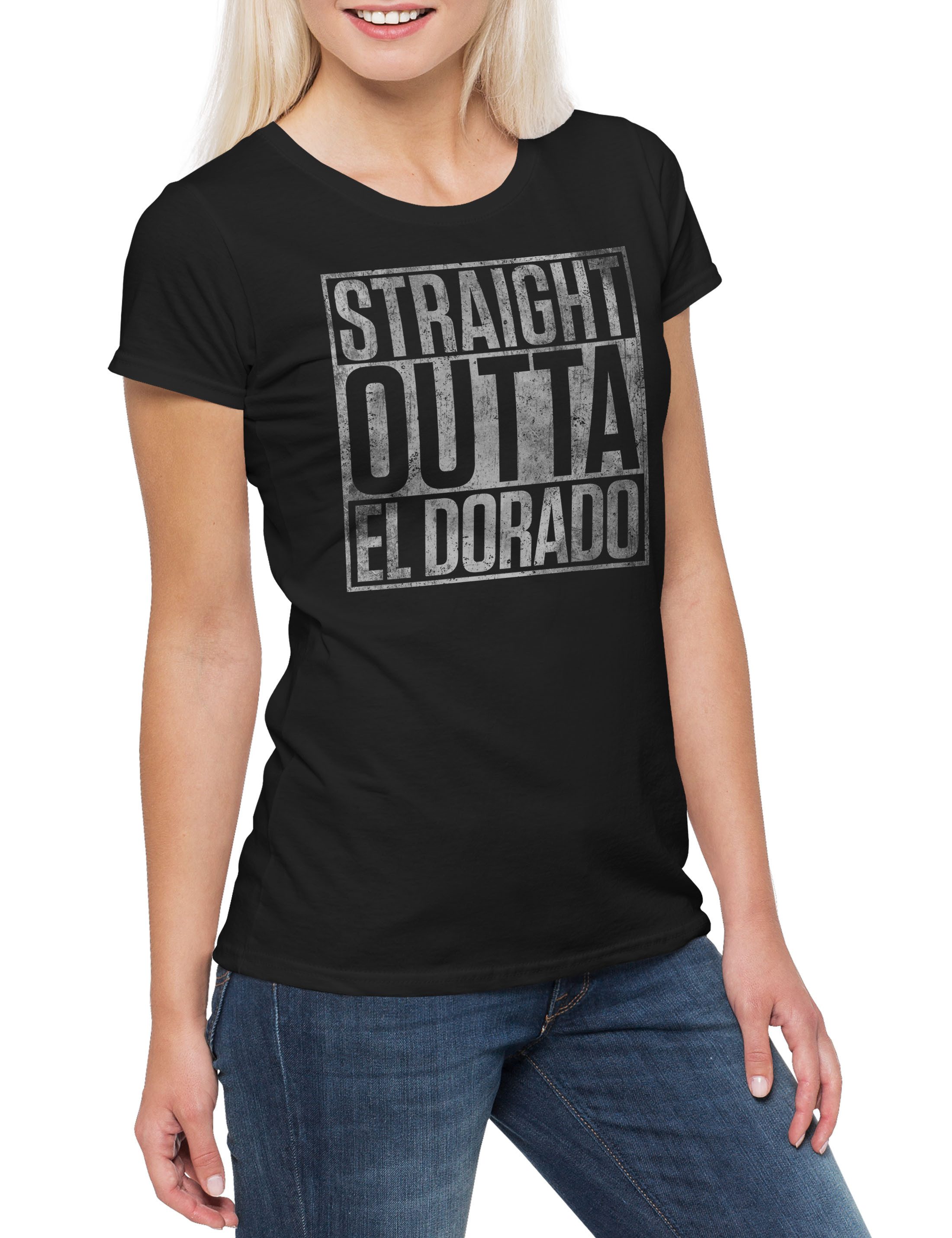 Urban Backwoods Print-Shirt Straight Outta El Dorado Damen T-Shirt El Dorado Gold City Western (1-tlg) Town John Country Cowboy