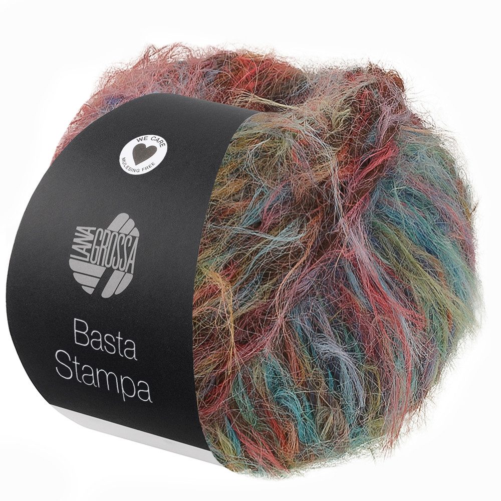 LANA GROSSA BASTA STAMPA Flauschiges Effektgarn mit Franseneffekt und Farbprint Häkelwolle, 100 m (Garn im Fake Fur Look, locker verzwirnt aus einem Franseneffekt und feinen Merinofasern, Mehrfarbige Optik für lebendige Statement-Strickstücke), 50 g