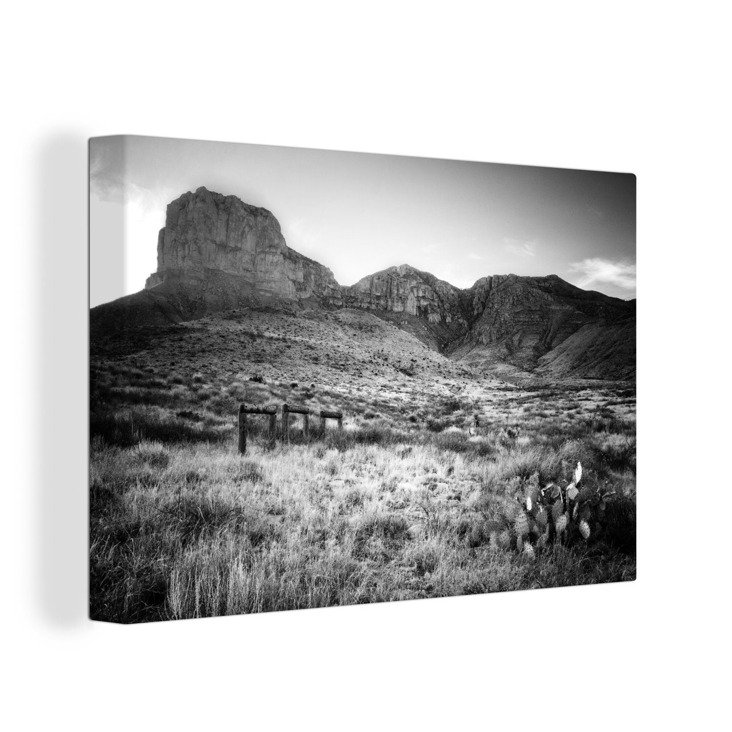 OneMillionCanvasses® Leinwandbild Ein Schwarz-Weiß-Bild des Guadalupe Mountains National Park, (1 St), Wandbild Leinwandbilder, Aufhängefertig, Wanddeko, 30x20 cm