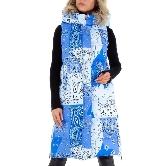 Ital-Design Steppweste Damen Freizeit Kapuze Gefüttert Winterjacke in Blau
