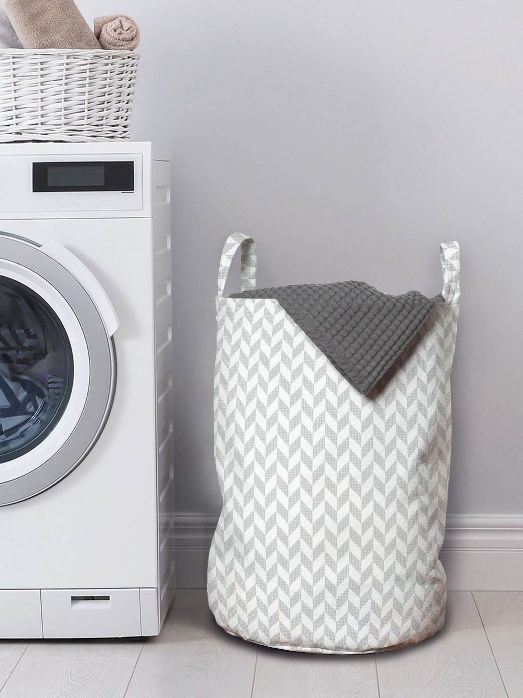 Abakuhaus Wäschesäckchen Wäschekorb mit Griffen Minimal-Töne Fischgräte Kordelzugverschluss Waschsalons, Art für Pixel