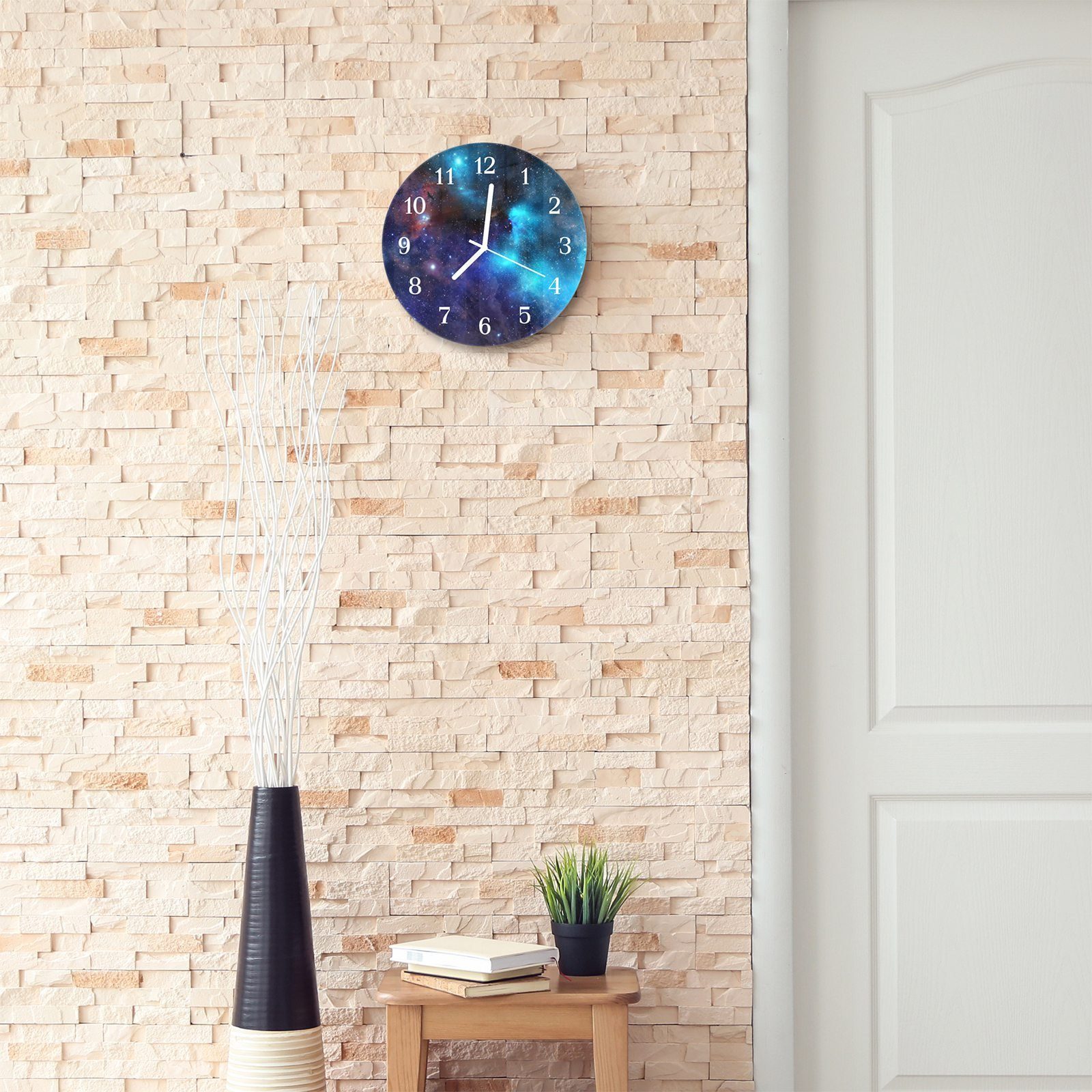 Primedeco aus Durchmesser Glas cm und Wanduhr Wanduhr mit Rund Weltraumwolken - mit Quarzuhrwerk Motiv 30