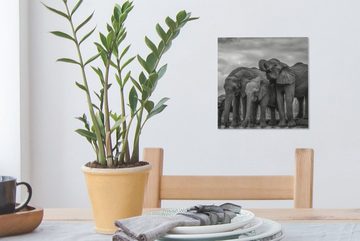 OneMillionCanvasses® Leinwandbild Wasser trinkende Elefanten in Schwarz-Weiß, (1 St), Leinwand Bilder für Wohnzimmer Schlafzimmer