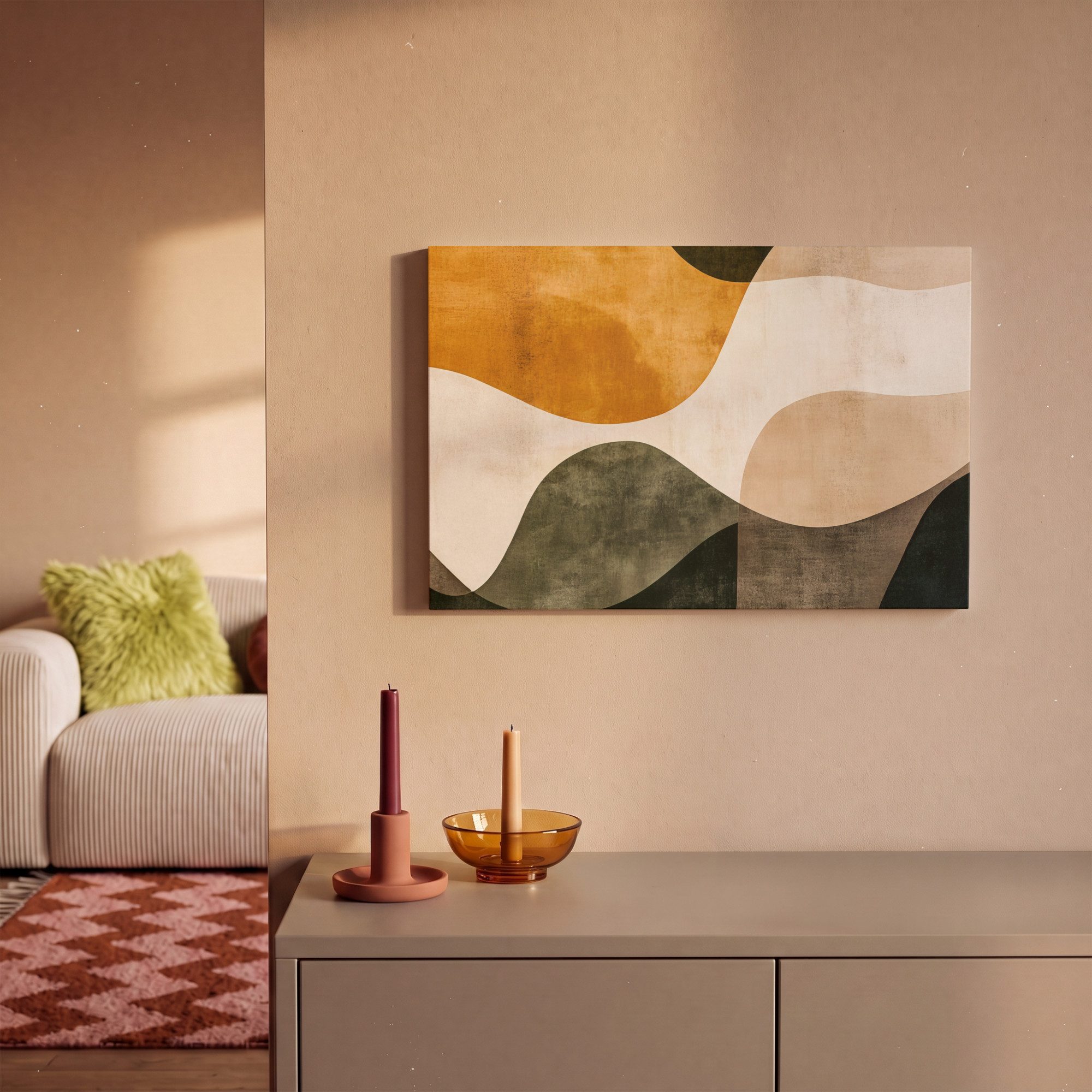 OneMillionCanvasses® Leinwandbild Formen - Ockergelb - Abstrakt, Fotodruck (1 St), Leinwand Bilder Klein, Wand Dekoration Aesthetic 30x20 cm – Bild 2 von 5