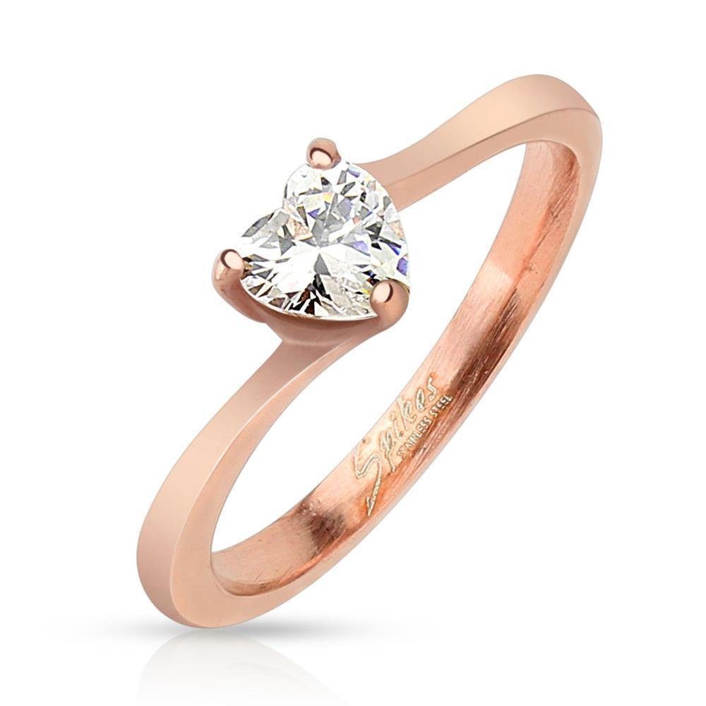 BUNGSA Fingerring 49 (15.6) Rosegoldener Ring mit gefasstem Kristall Herzform für Damen (Ring, 1-tlg), Damen Herren