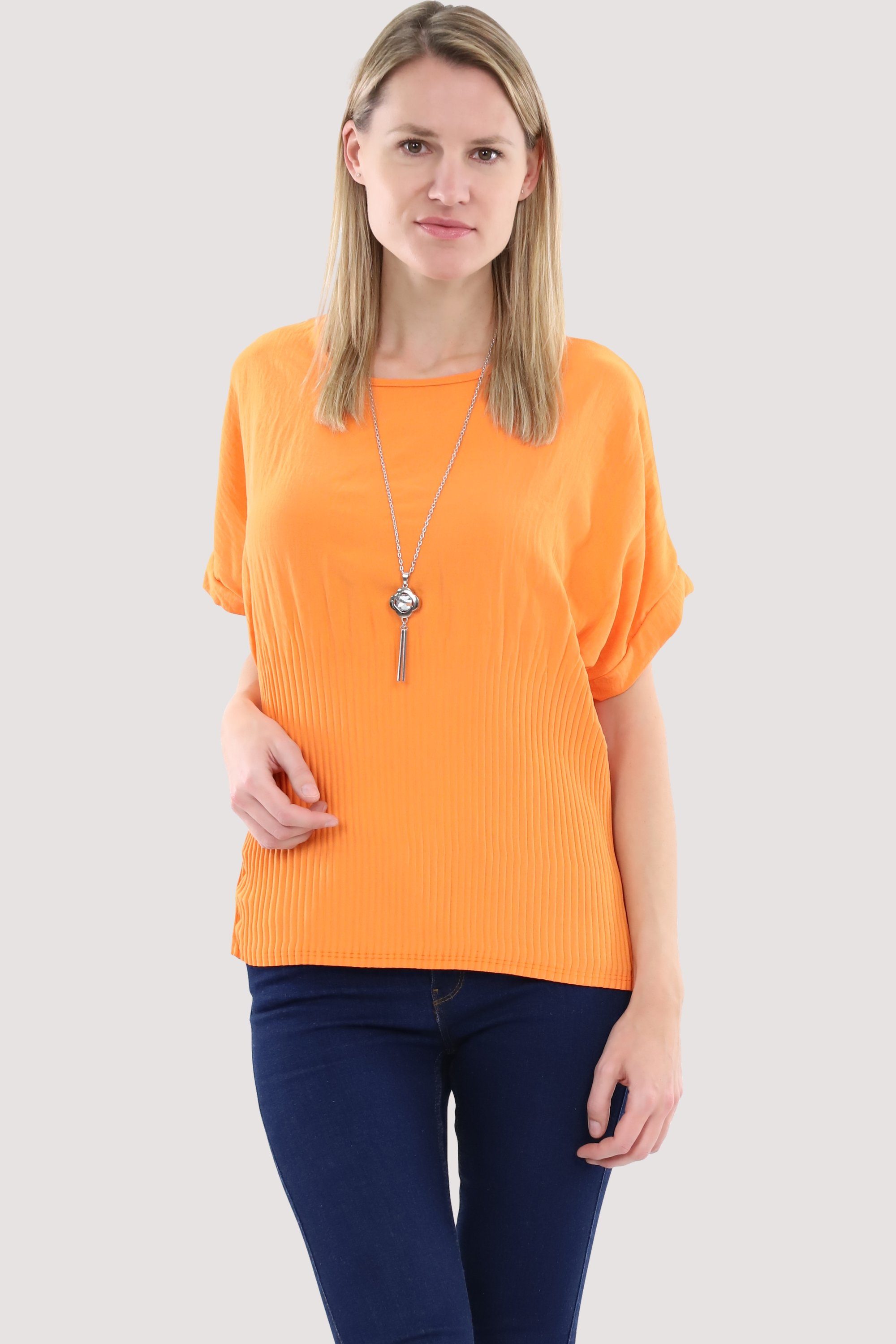 than malito Bluse orange Halskette Schlupfbluse fashion 1144 more mit