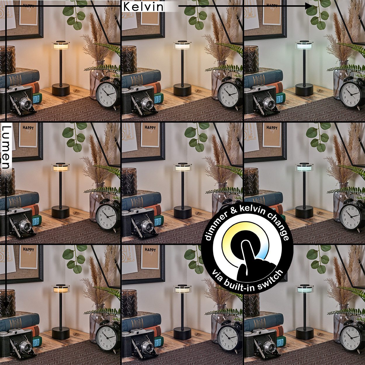 hofstein Tischleuchte Tischlampe aus Metall/Kunststoff in Schwarz/Klar, ohne Leuchtmittel, dimmabre Tischleuchte mit Touchdimmer, CCT einstellbar, 2,5 Watt