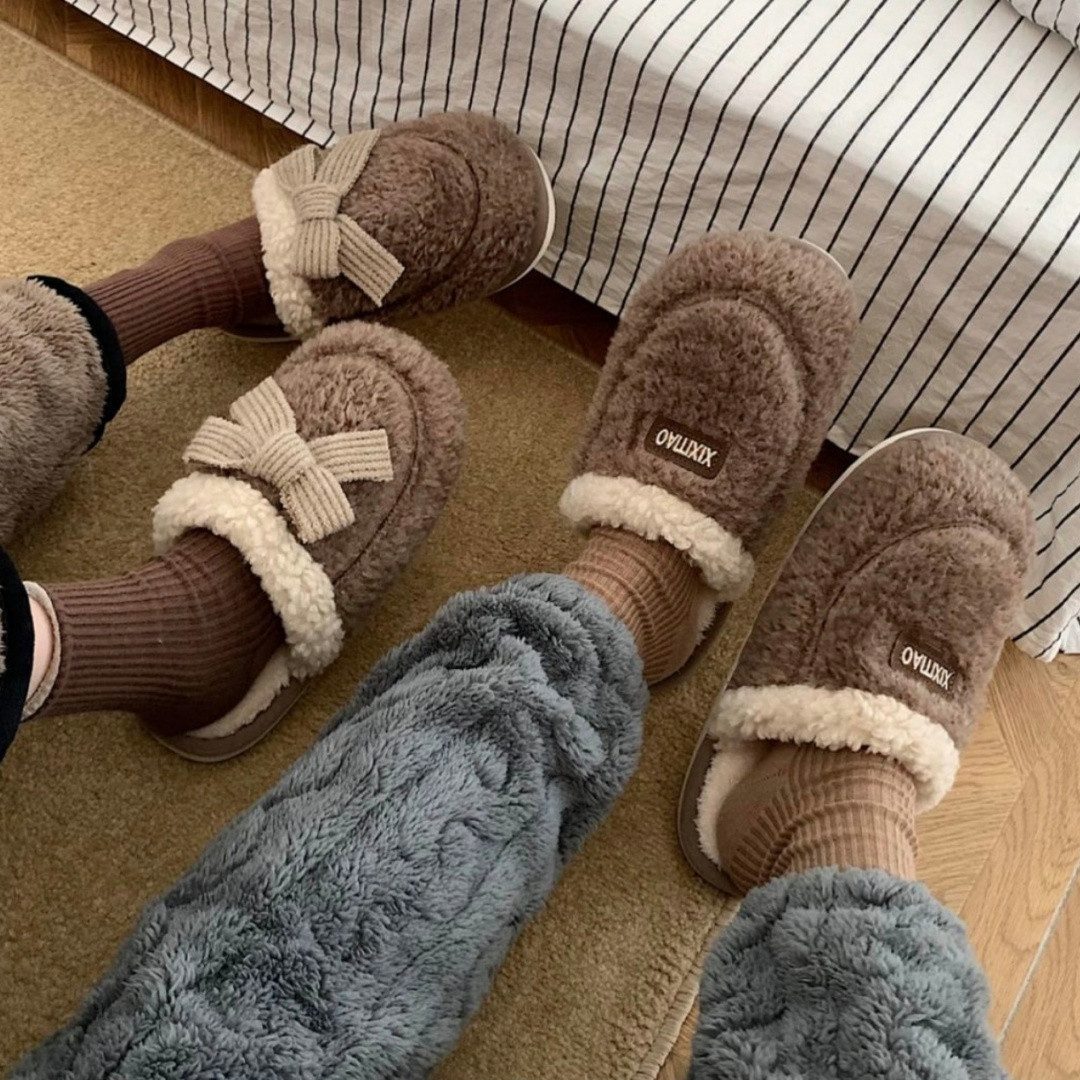 Herren Damen Paar-Plüschtürschuhe Winter Wärme Braun Innen-Hausschuhe Slipper