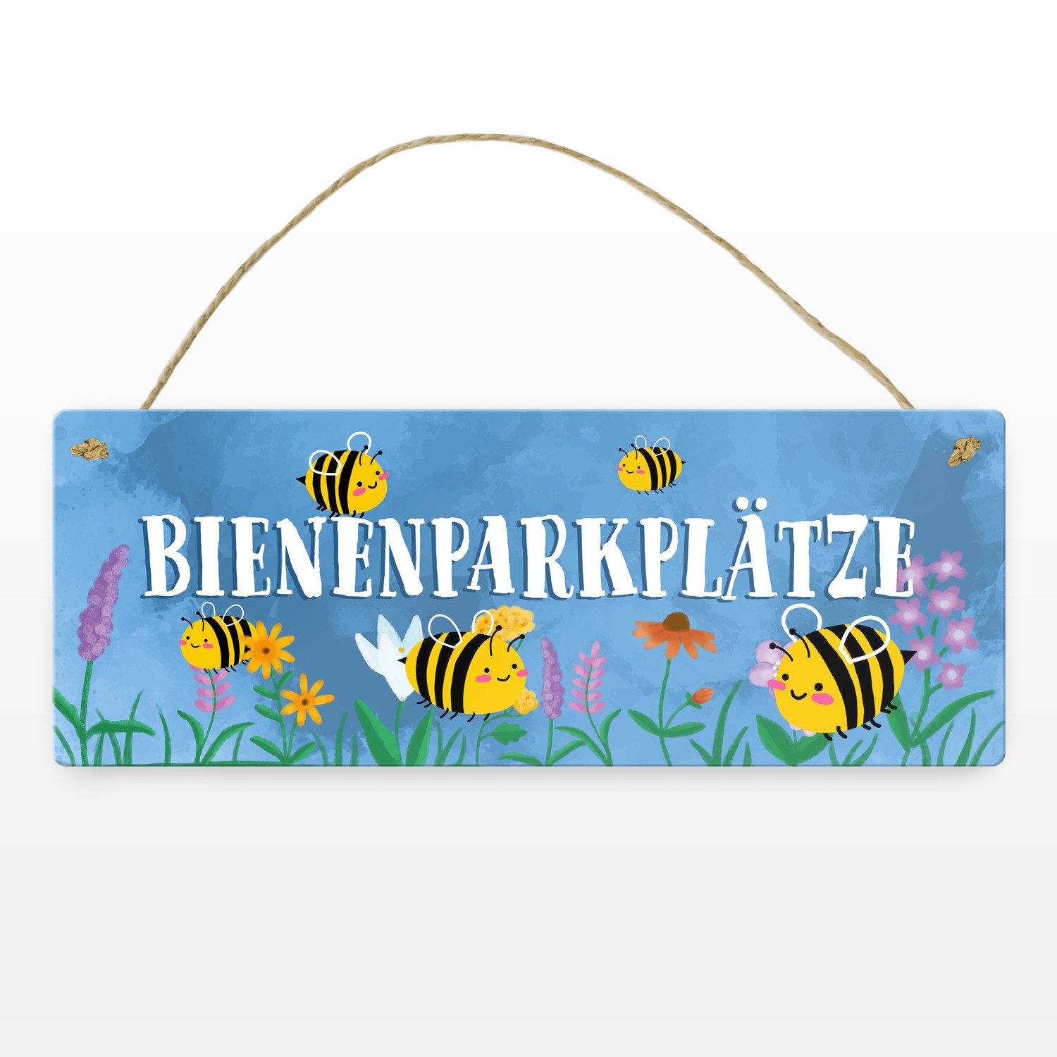 speecheese Metallschild Bienenparkplätze Metallschild L in 10,5x28cm mit niedlichen Bienen
