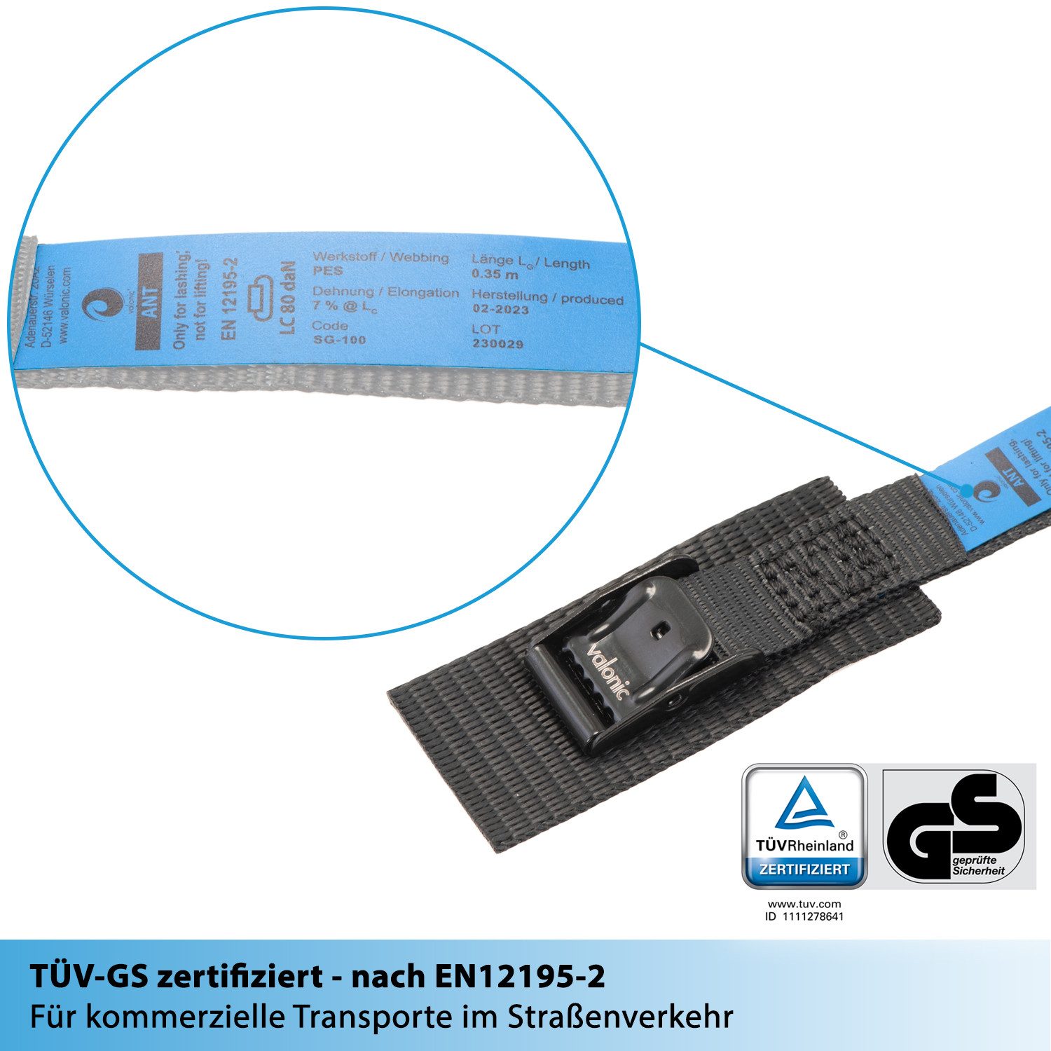 valonic Spanngurt valonic ANT - Premium Spanngurt kurz, gepolstert, 4 Stück, 35cm, 19mm (4-St)