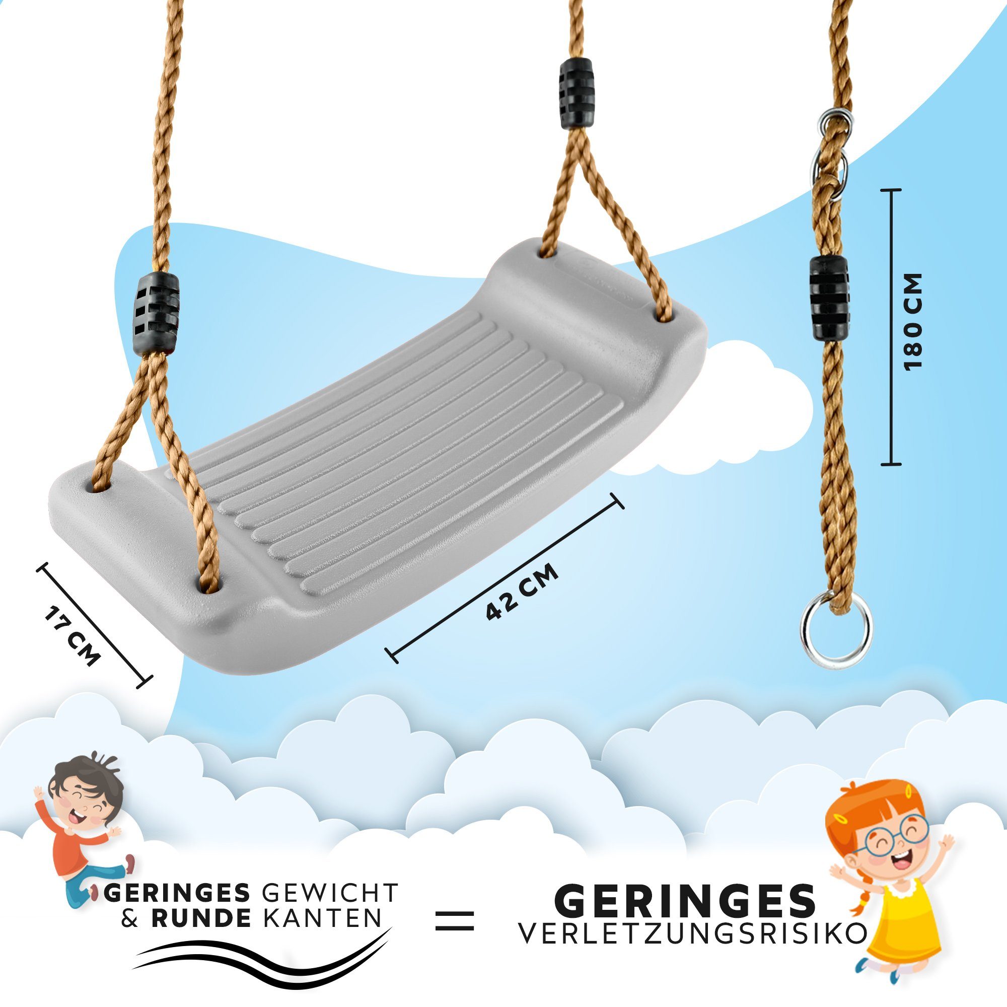 GO!elements Einzelschaukel Sky Stormer, Schaukel Garten - Kinderschaukel Outdoor Indoor - Schaukelsitz Schaukelbrett Brettschaukel für Kinder zum Schaukeln - Höhenverstellbar - Rutschfest