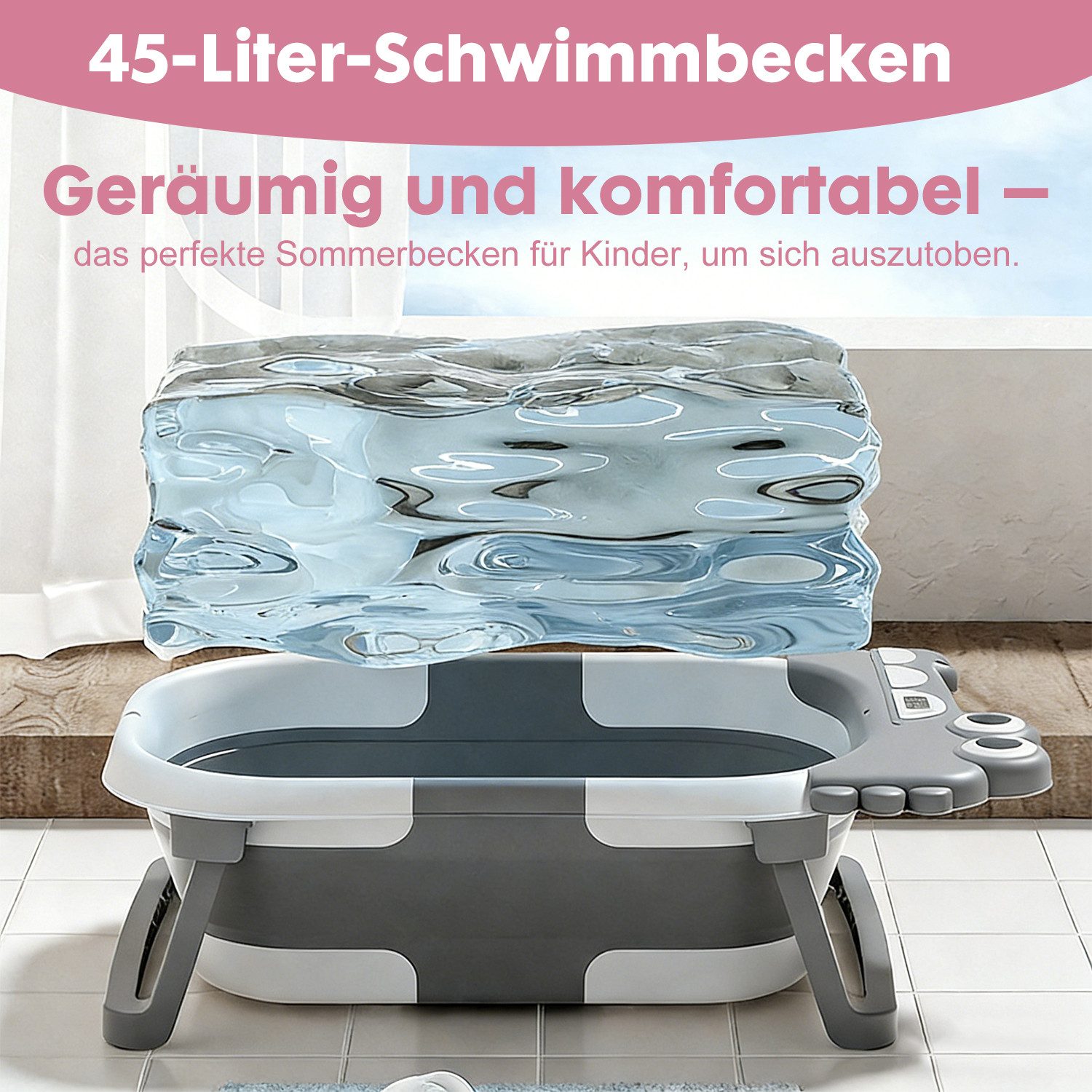 AIMAX Babybadewanne Faltbar Baby Badewanne mit Rutschfestem Badekissen & Badethermometer, (PP&TPE Babywanne XXL mit Rutschfester Matte, Baby Badewannensitz, 1-tlg), Baby Bathtub für 0-3 Jahre Neugeborene Geschenk für Mädchen & Jungen