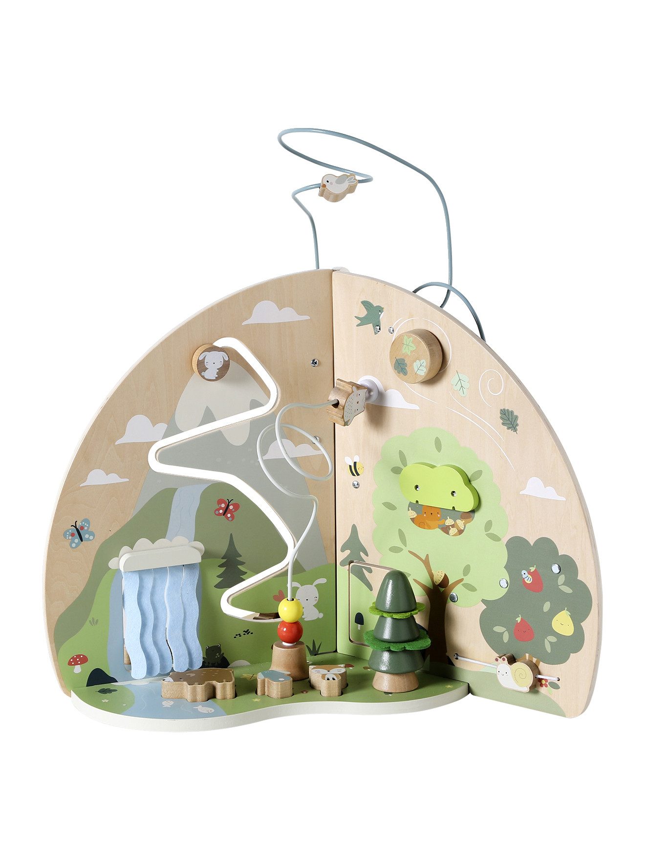 vertbaudet Lernspielzeug Baby Activity-Center mit 3 Spielwelten, Holz FSC©