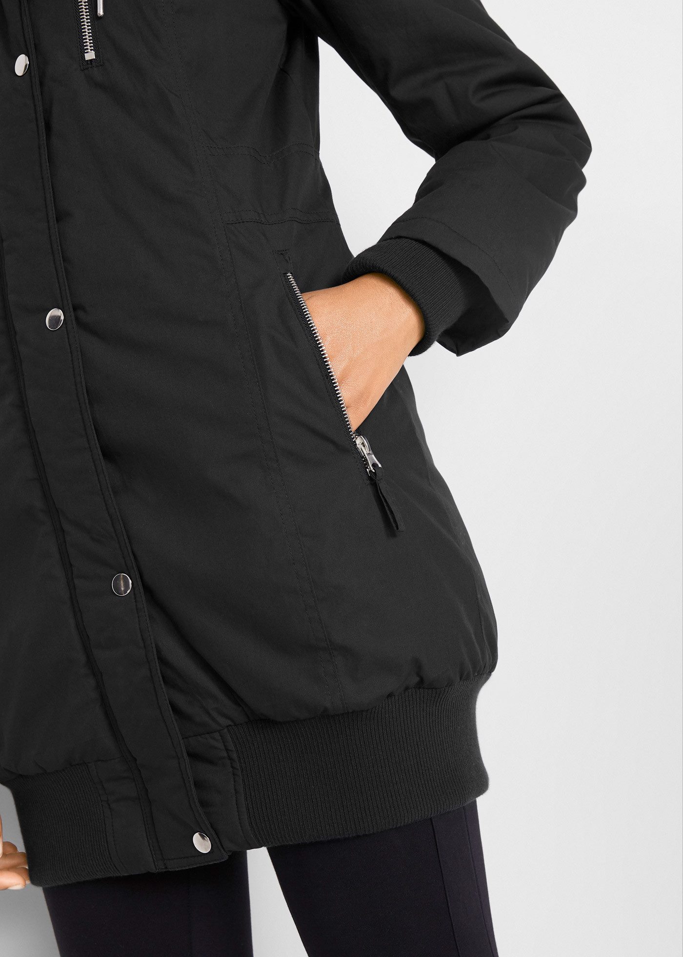 bonprix Langjacke aus Baumwolle, Slim fit, mit Kapuze, mit Reißverschlusstaschen