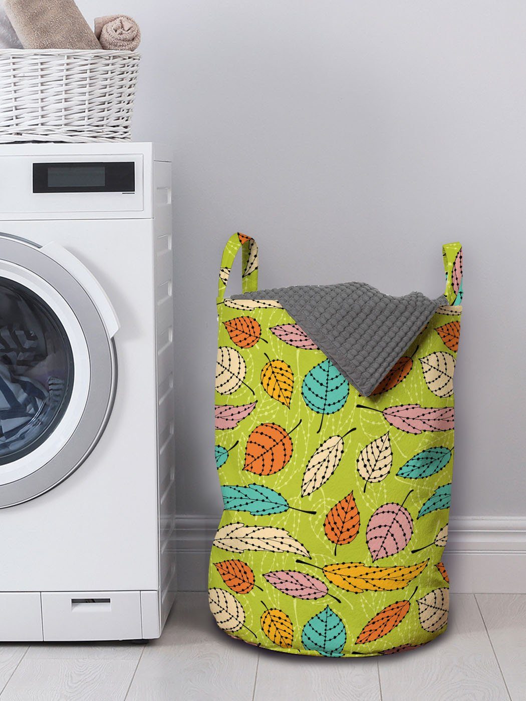 Wäschesäckchen Waschsalons, mit Kordelzugverschluss bunte Griffen Fallen Wäschekorb Blätter Abakuhaus für Bunt