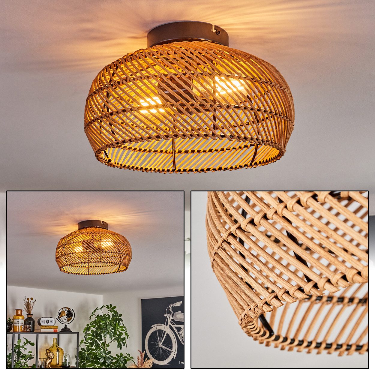 hofstein Deckenleuchte moderne Deckenlampe aus Metall/Bambus/Holz in Schwar günstig online kaufen