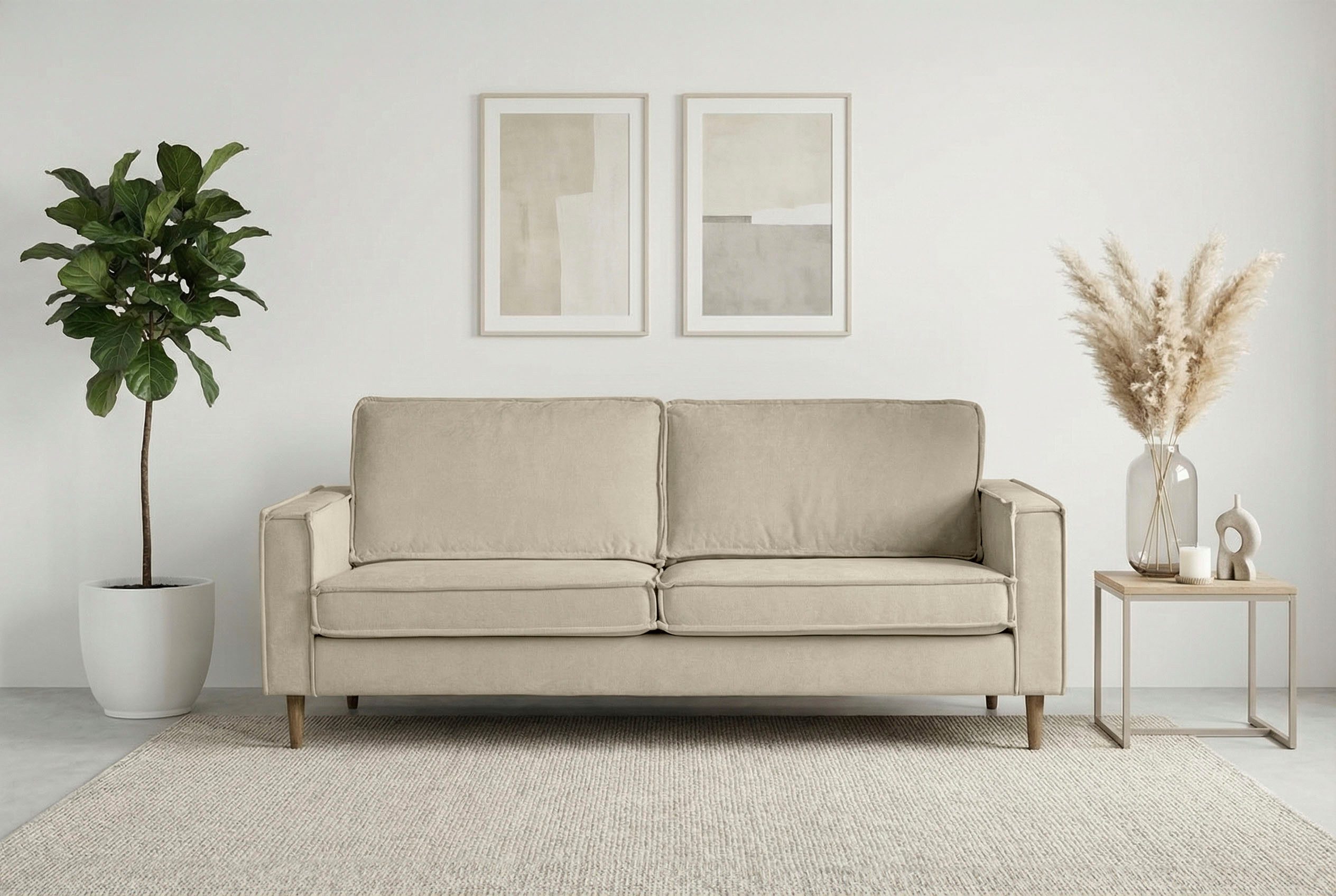 Home affaire 3-Sitzer Pinto Skandi, 206 cm, Chenille, Struktur, mit Keder, Massivholzfüße Eiche geräuchert, Wellenunterfederung