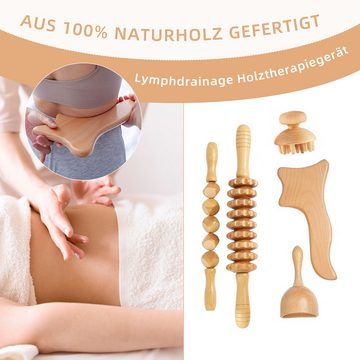TWSOUL Massageroller Rückenmassagegerät-Set aus Holz, 5-tlg.