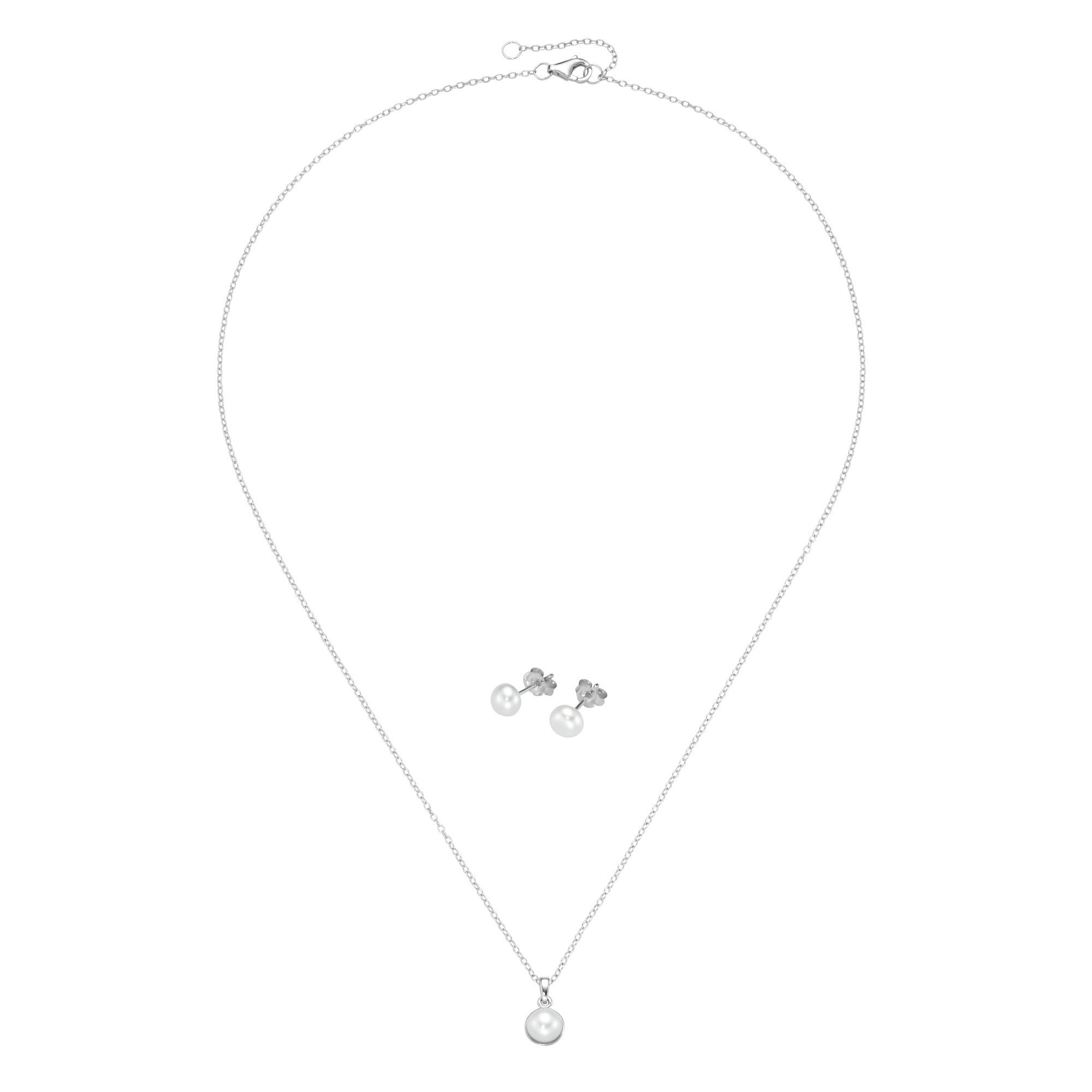 Firetti Ohrring und Ketten Set Multipack Schmuck Geschenk Silber 925 Perlenhalskette Perlenohrstecker (Set, 3-tlg), mit Süßwasserzuchtperle