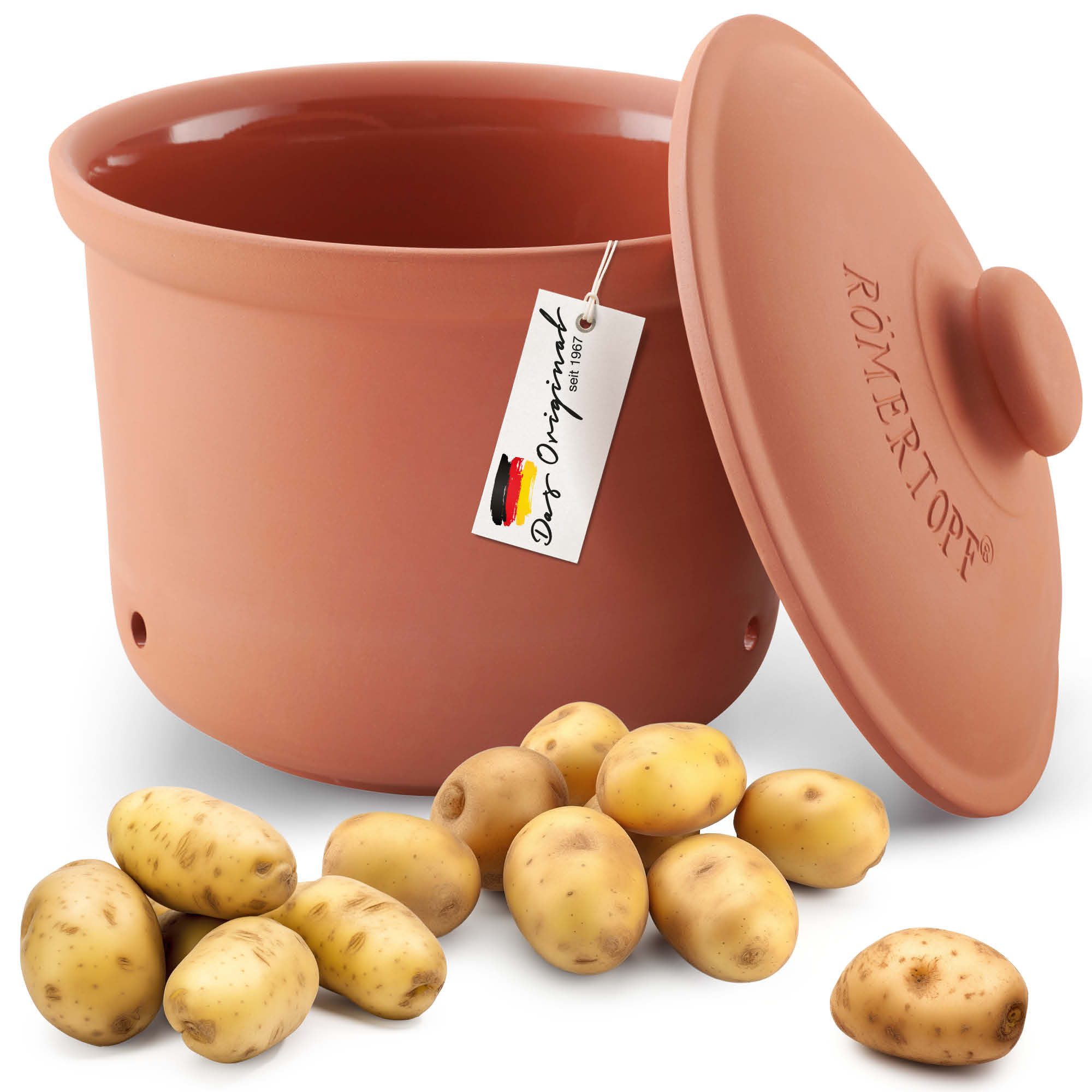 RÖMERTOPF Vorratsdose Frische-Topf MAXI PLUS - Kartoffeln Aufbewahrung 5,5 Liter, Keramik, (Set), aus Naturton